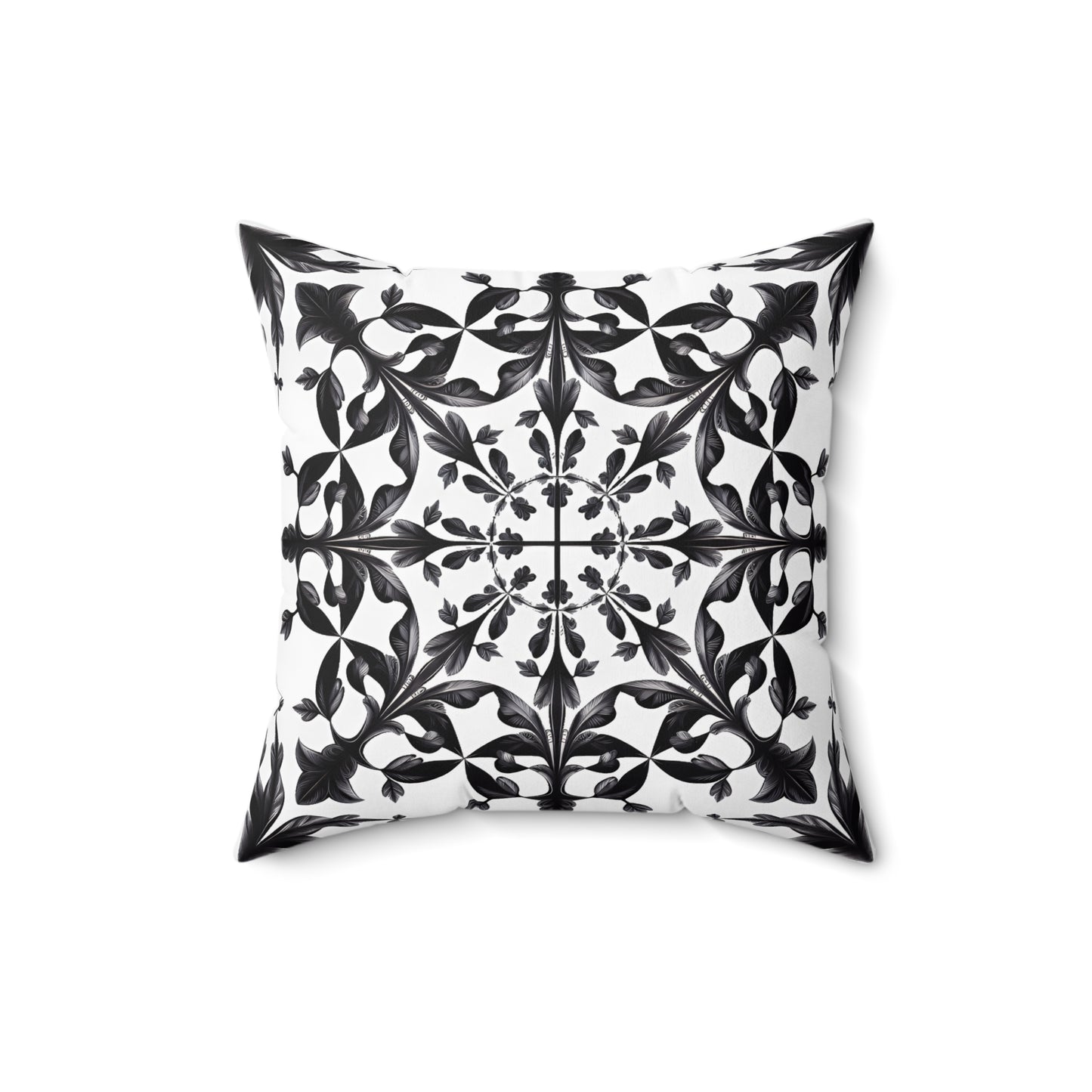 Floral Mandala Square Pillow, Intricate Botanical Design, Victorian Lace Inspired Home Decor, Black and White Throw Pillow, Elegant Throw