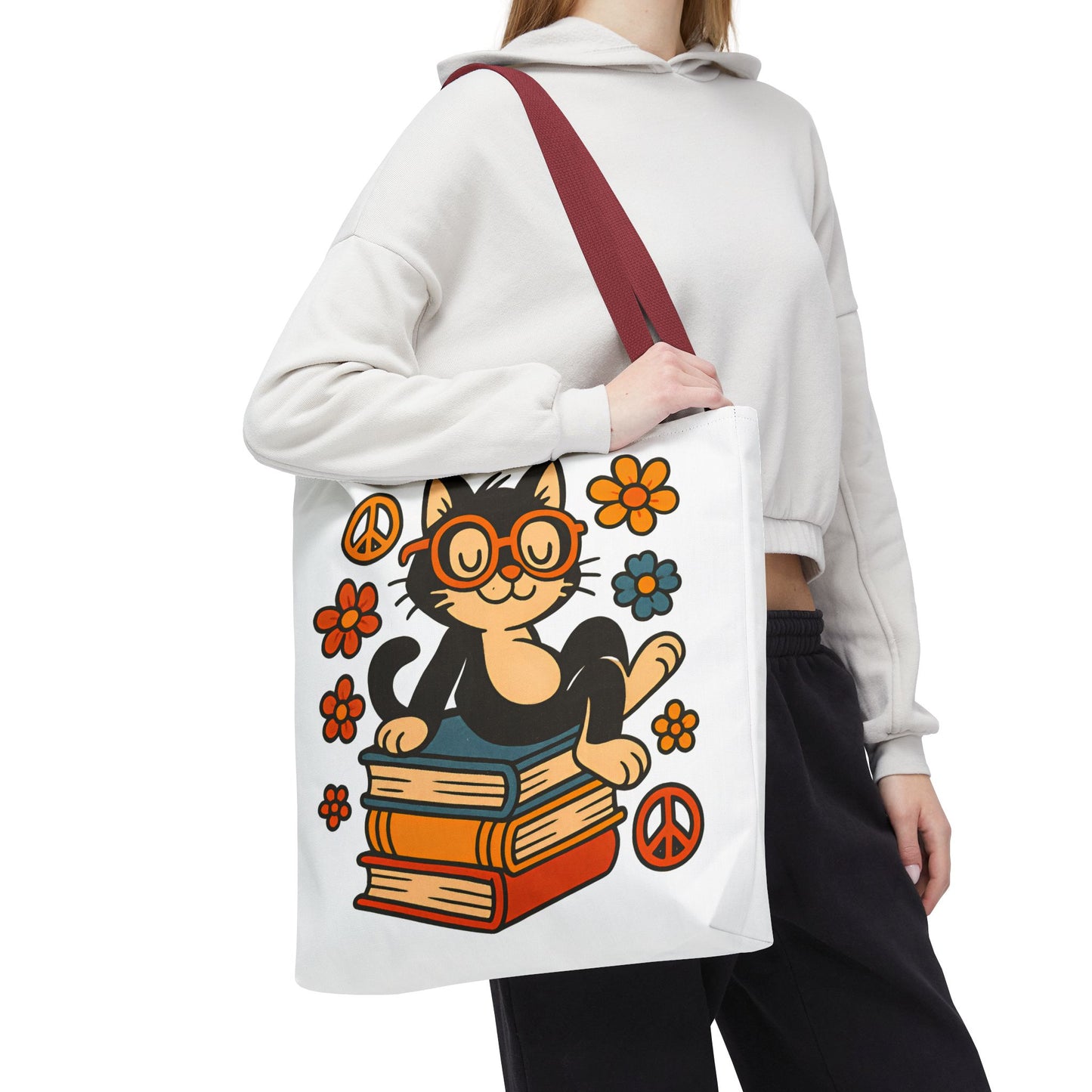 Charming Cat Tote Bag – Cute Pet Lover Gift, Floral Bookish Design, Eco-Friendly Everyday Carry