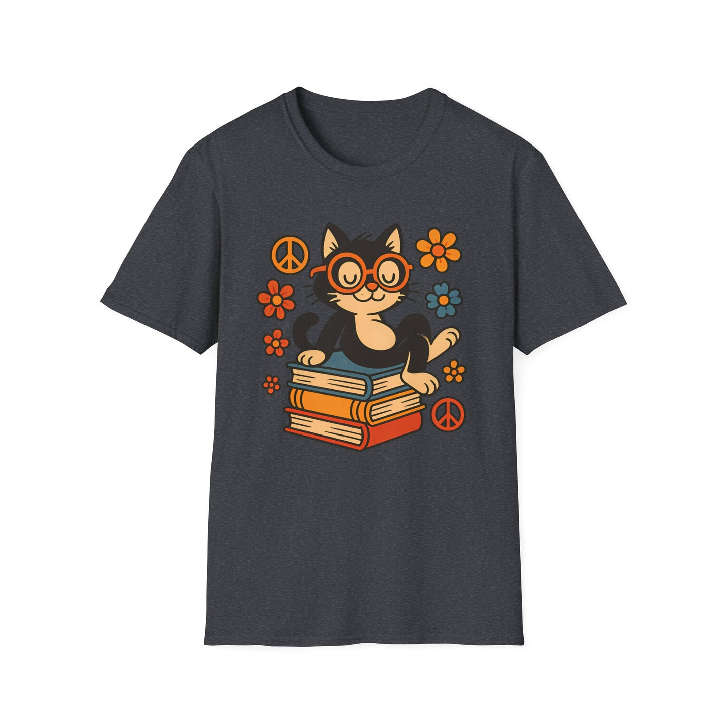 Cute Cat Reading T-Shirt – Vintage-Inspired Tee for Bookworms, Cat Lovers & Peaceful Souls