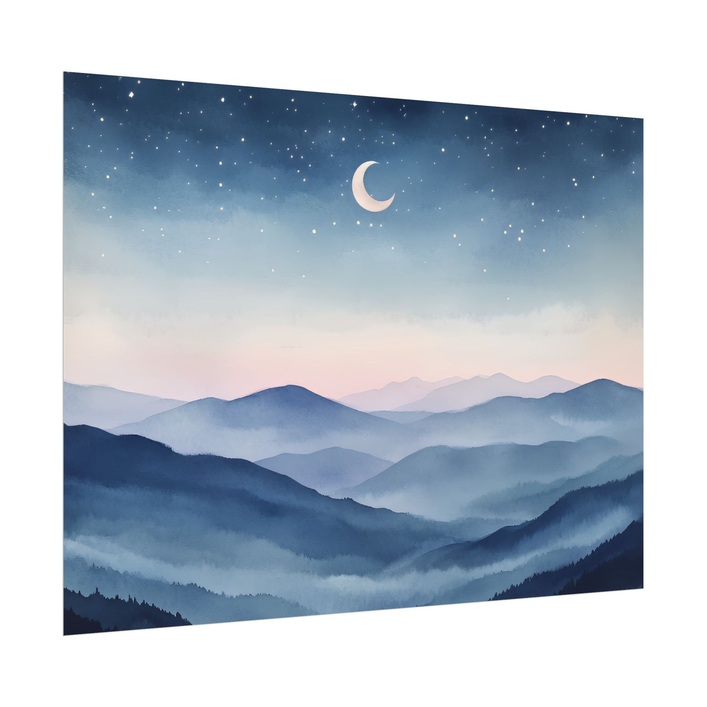 Misty Mountain Nightscape Rolled Poster