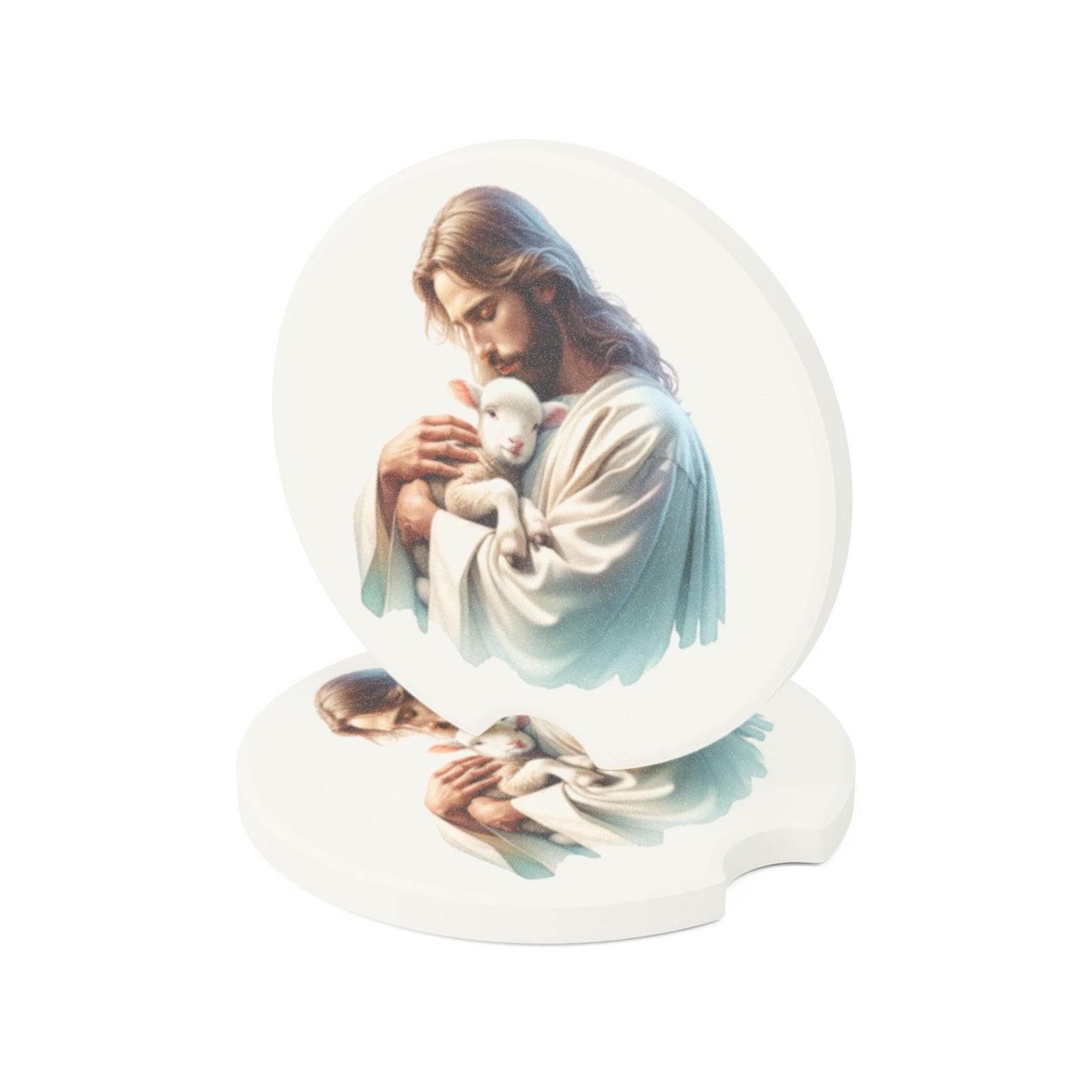 Jesus Lamb Car Coaster, Religious Car Decor, Christian Gift for Car, Car Accessories, Christian Home Decor, Unique Gift Idea