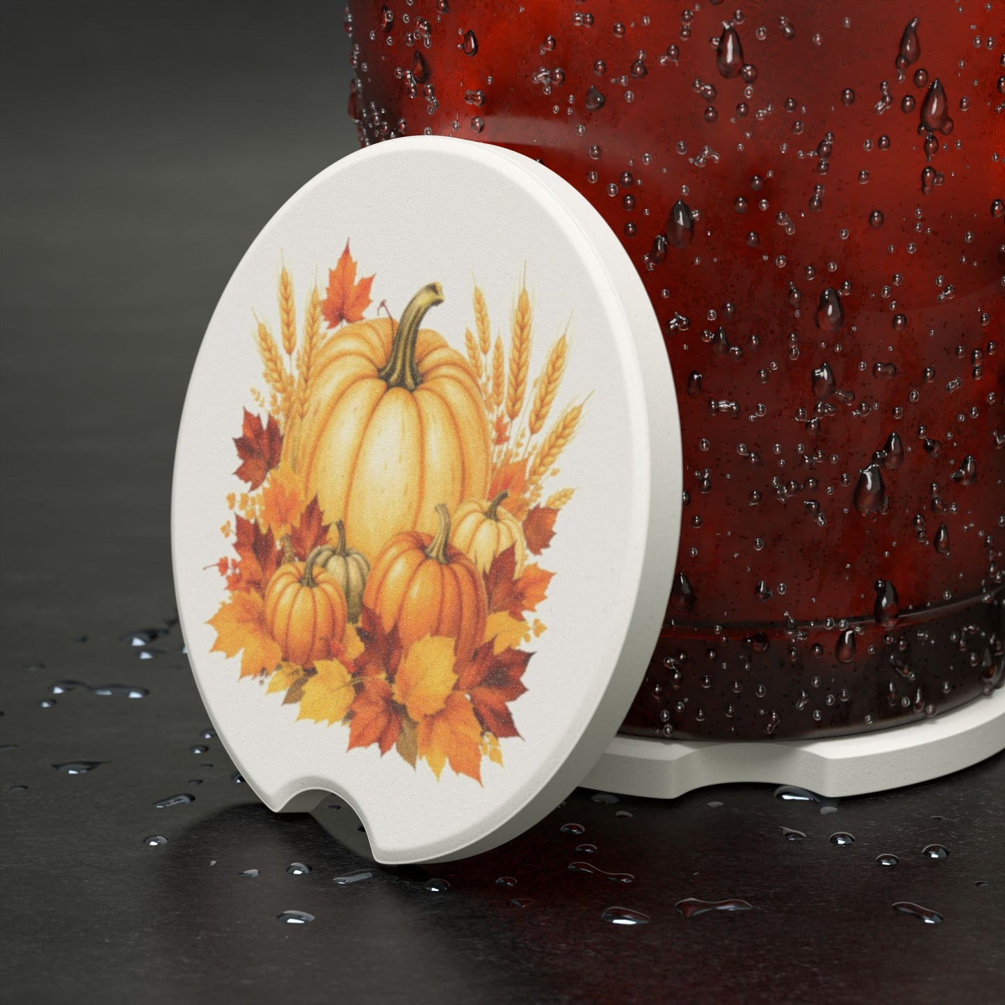 Autumn Pumpkin Car Coaster, Fall Decor, Home Accessories, Gift for Drivers, Seasonal Car Decor, Thanksgiving Car Gift