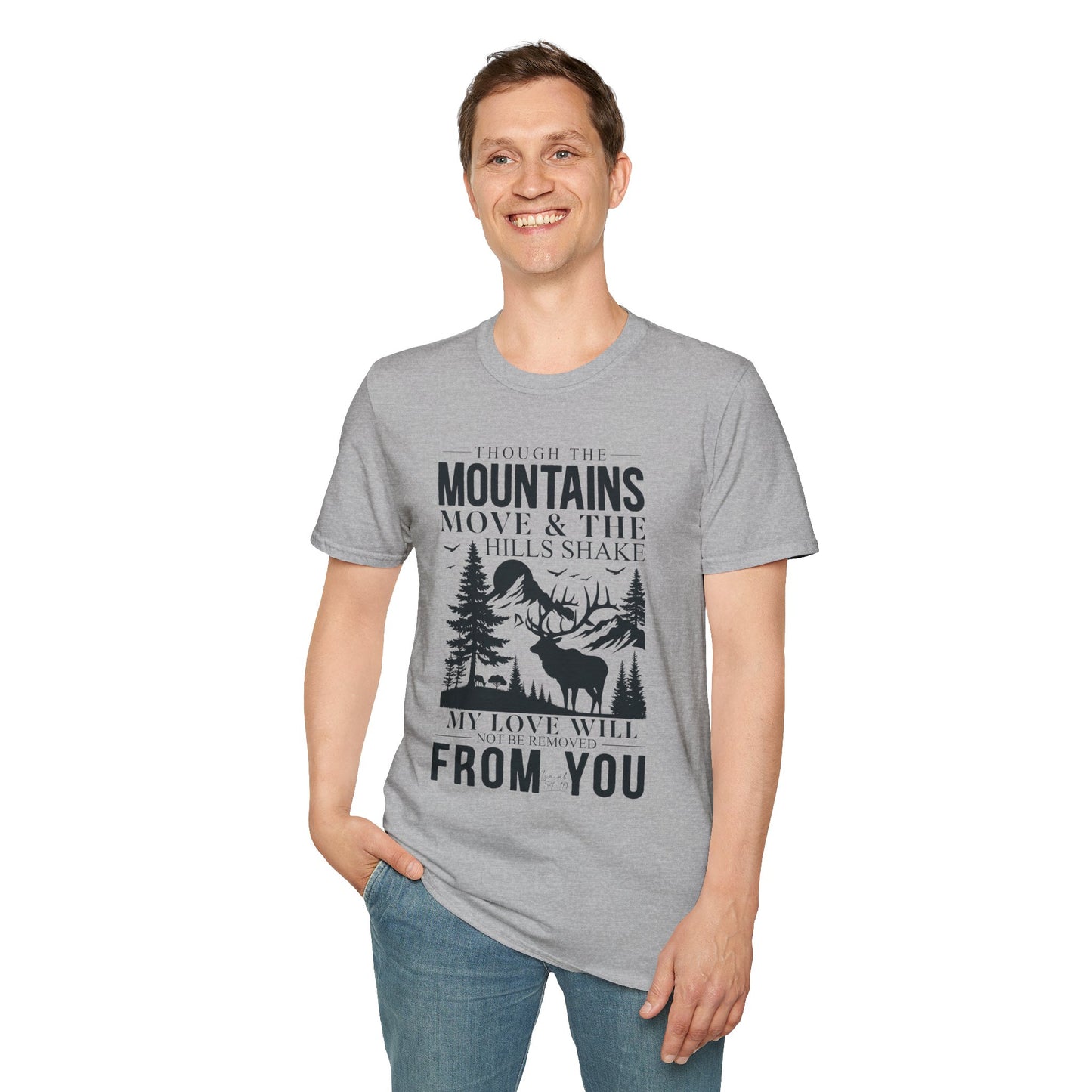 Isaiah 54:10 – Deer & Mountains T-Shirt - Bible Verse Tee