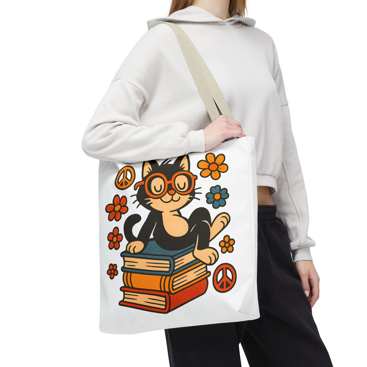 Charming Cat Tote Bag – Cute Pet Lover Gift, Floral Bookish Design, Eco-Friendly Everyday Carry