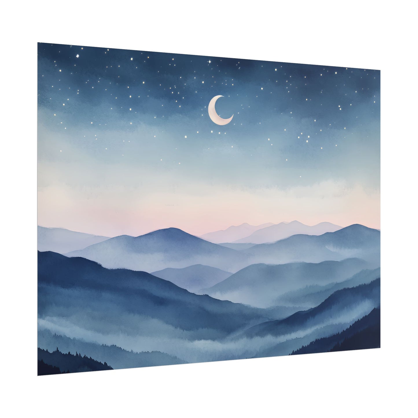 Misty Mountain Nightscape Rolled Poster