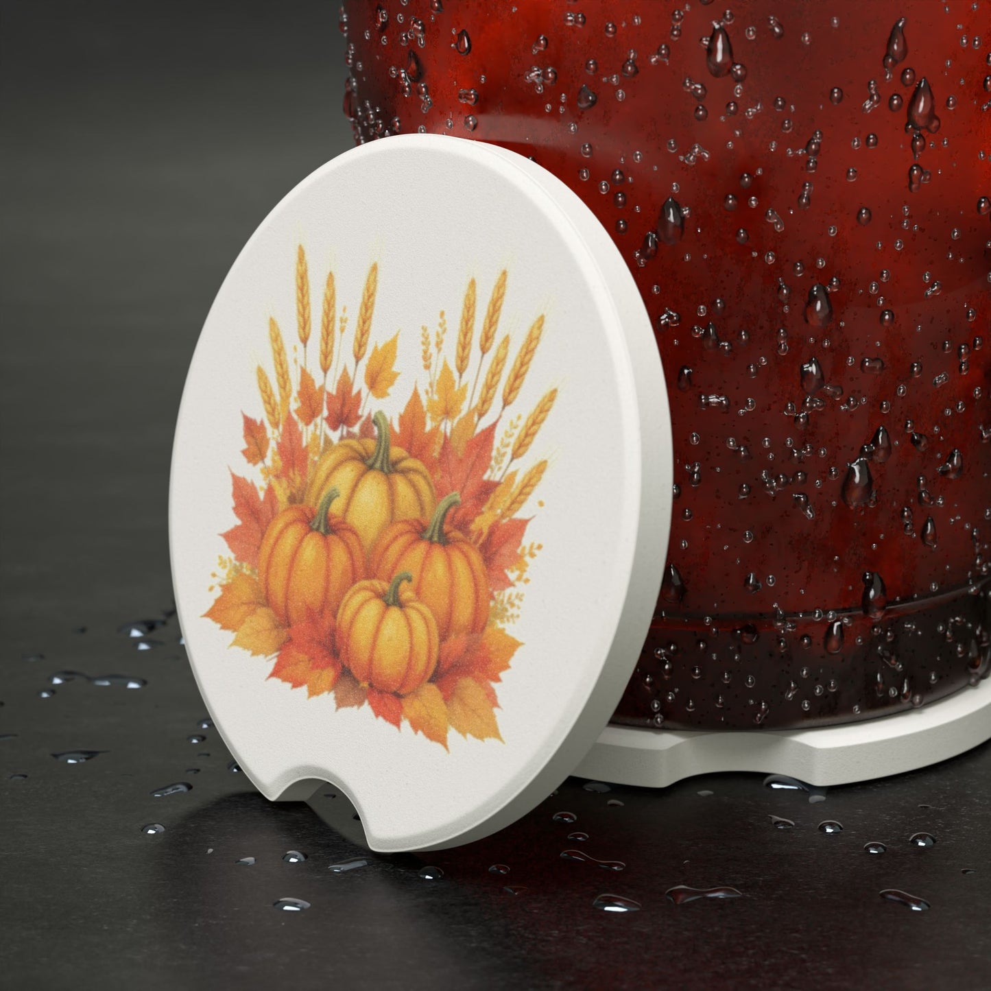 Autumn Pumpkin Car Coaster | Fall Decor for Cars, Rustic Gift, Halloween Party, Thanksgiving, Road Trip Essentials