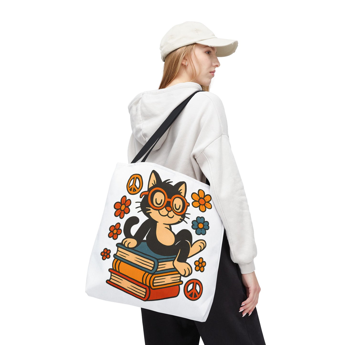 Charming Cat Tote Bag – Cute Pet Lover Gift, Floral Bookish Design, Eco-Friendly Everyday Carry