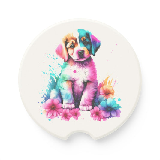 Colorful Dog Soapstone Car Coaster, Pet Lover Gift, Car Accessories, Cute Dog Design, Custom Coasters for Travel