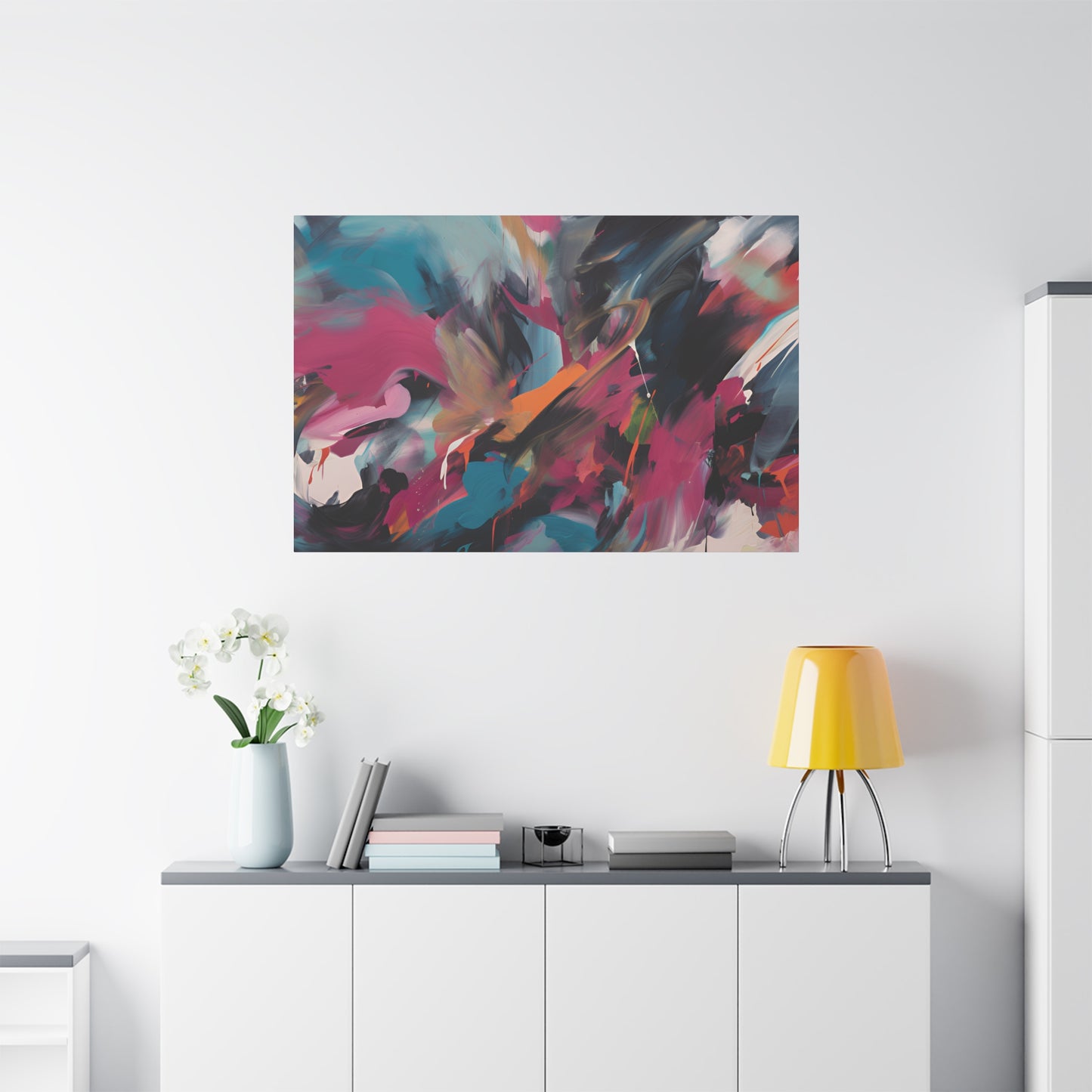 Canvas Art Print, Abstract Painting, Large Wall Art, Contemporary Home Decor, Office Decor, Fuchsia Teal Black Artwork, Trendy Wall Hanging