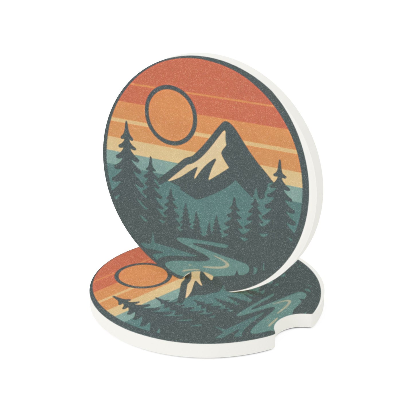 Mountain Sunset Soapstone Car Coaster, Nature Lover Gift, Auto Accessory, Camper Decor, Eco-Friendly Drink Holder