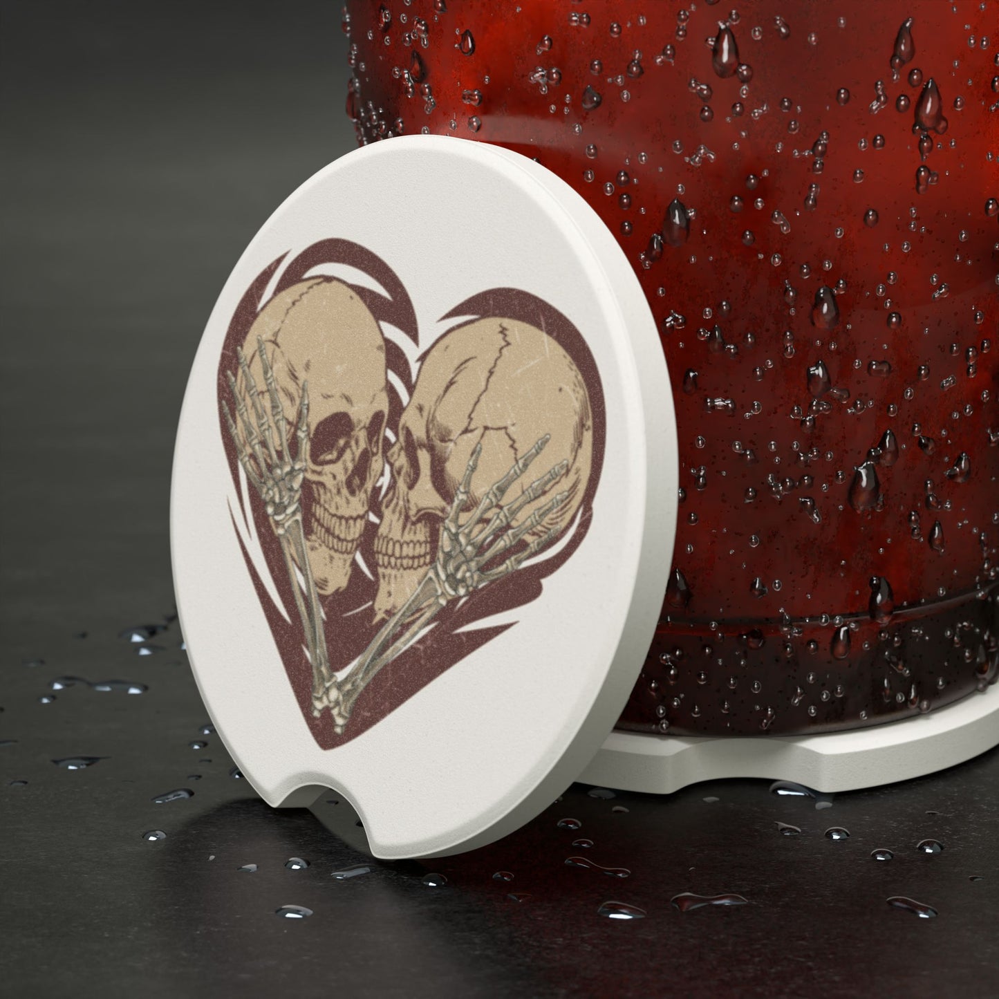 Unique Skull Heart Soapstone Car Coaster, Gothic Car Accessories, Halloween Gift, Auto Interior Decor, Love & Romance Decor