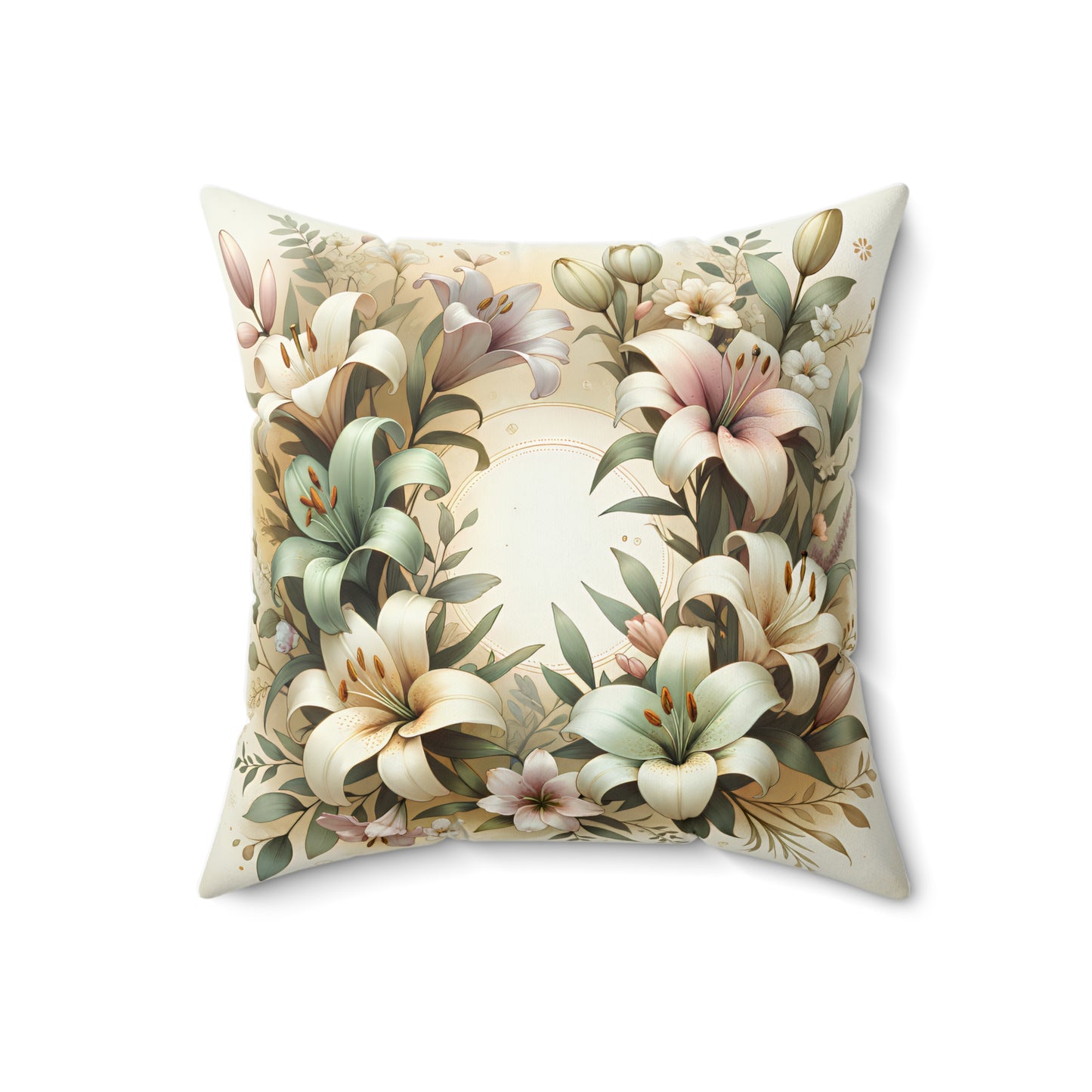 Christian Floral Throw Pillow – Easter Lily Wreath | Spring Home Decor | Faith-Based Gift (4 Sizes)