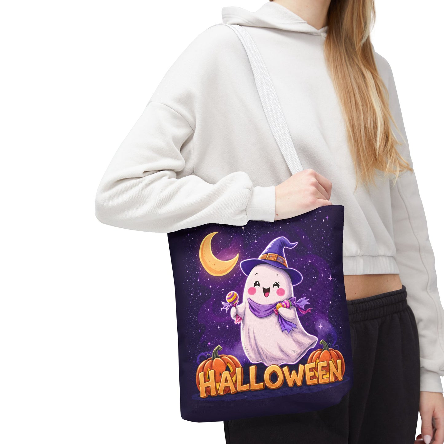Halloween Ghost Tote Bag, Cute Halloween Bag, Trick or Treat Tote, Spooky Season Accessory, Pumpkin Spice Tote, Gift for Halloween Lovers