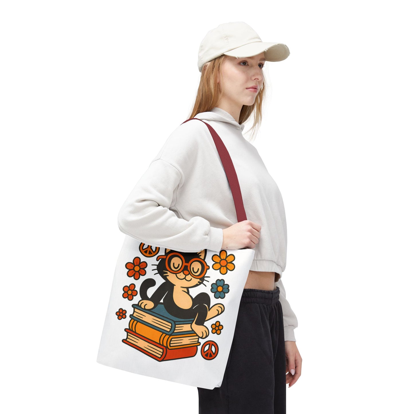 Charming Cat Tote Bag – Cute Pet Lover Gift, Floral Bookish Design, Eco-Friendly Everyday Carry