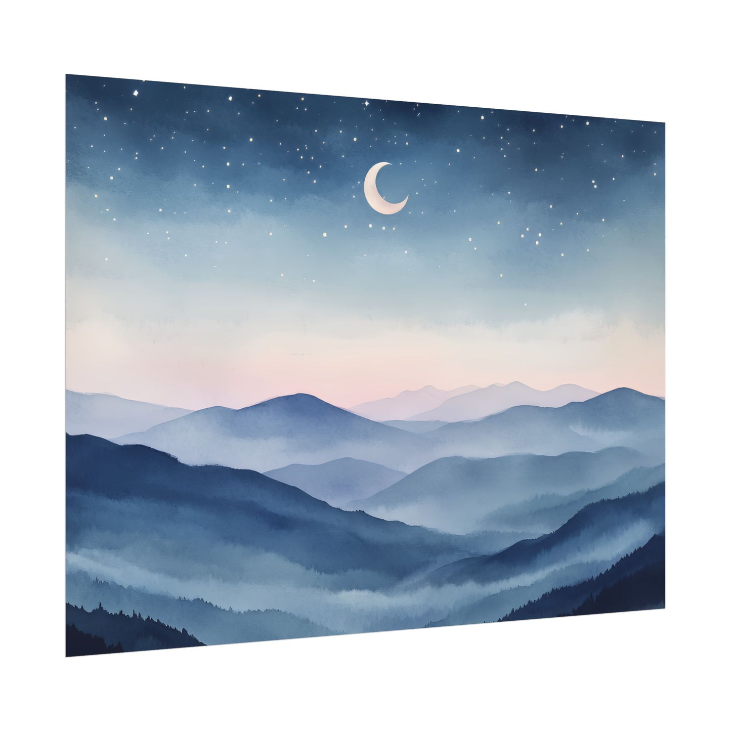 Misty Mountain Nightscape Rolled Poster