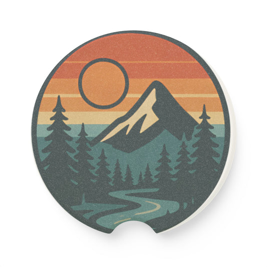 Mountain Sunset Soapstone Car Coaster, Nature Lover Gift, Auto Accessory, Camper Decor, Eco-Friendly Drink Holder