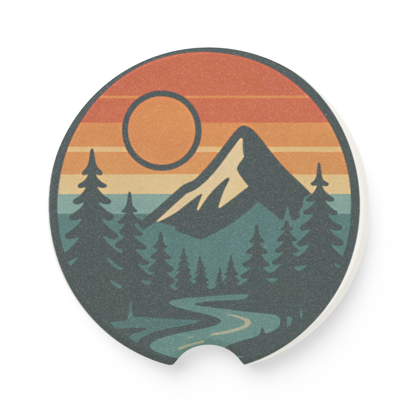 Mountain Sunset Soapstone Car Coaster, Nature Lover Gift, Auto Accessory, Camper Decor, Eco-Friendly Drink Holder