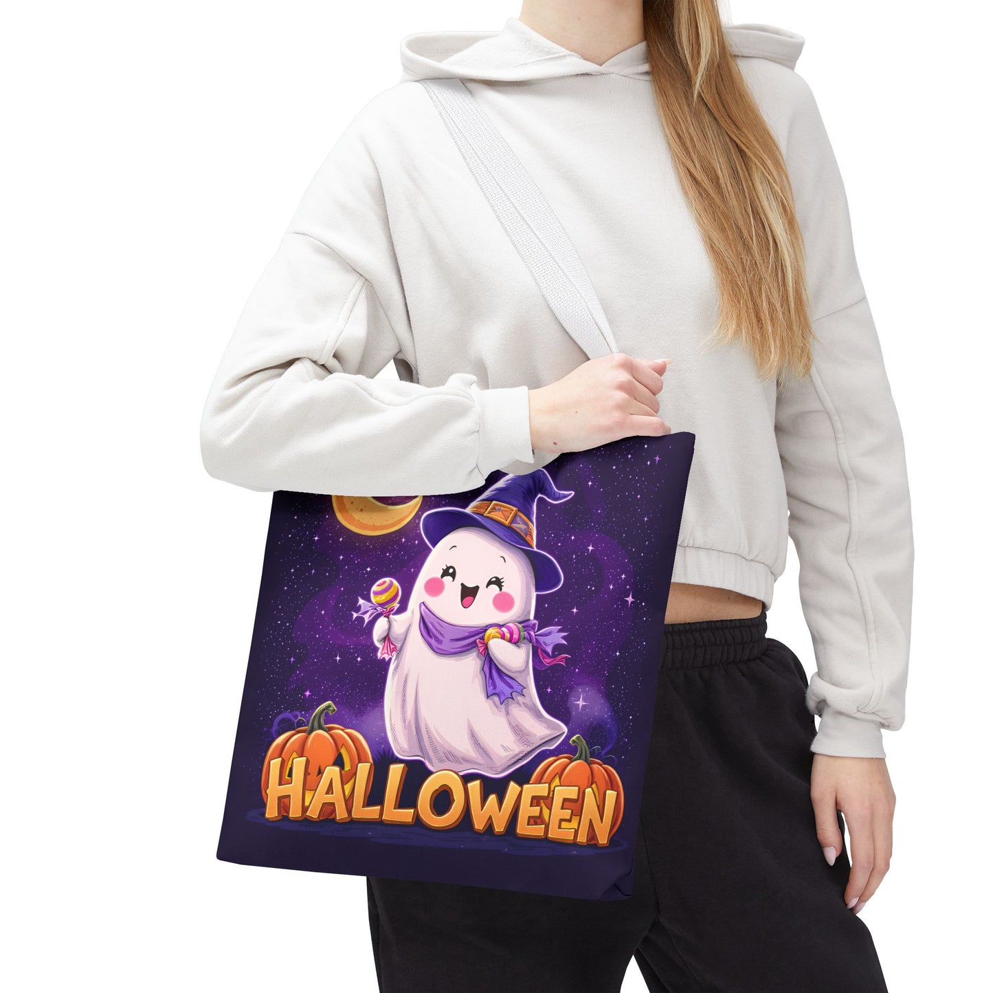 Halloween Ghost Tote Bag, Cute Halloween Bag, Trick or Treat Tote, Spooky Season Accessory, Pumpkin Spice Tote, Gift for Halloween Lovers