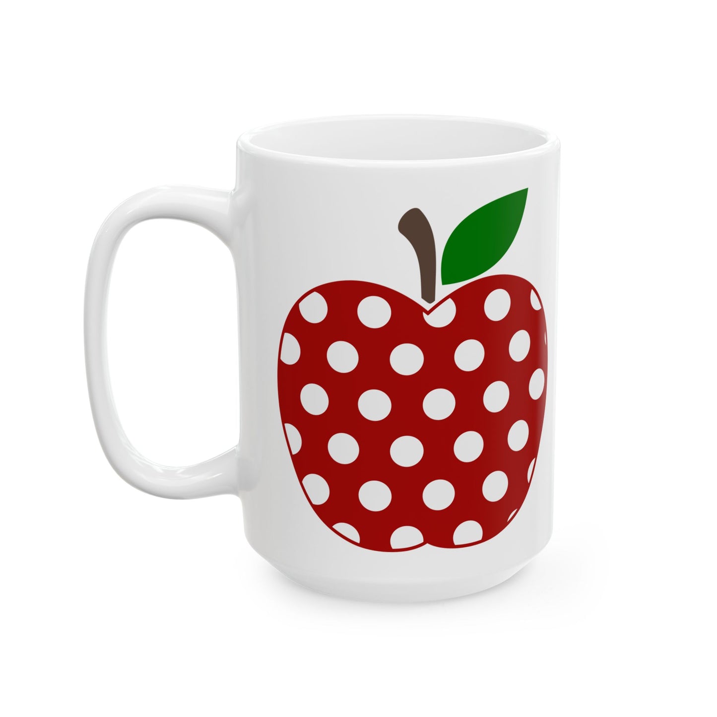 Personalized Polka Dot Apple Ceramic Mug – Cute Teacher Gift, 15oz Coffee Cup