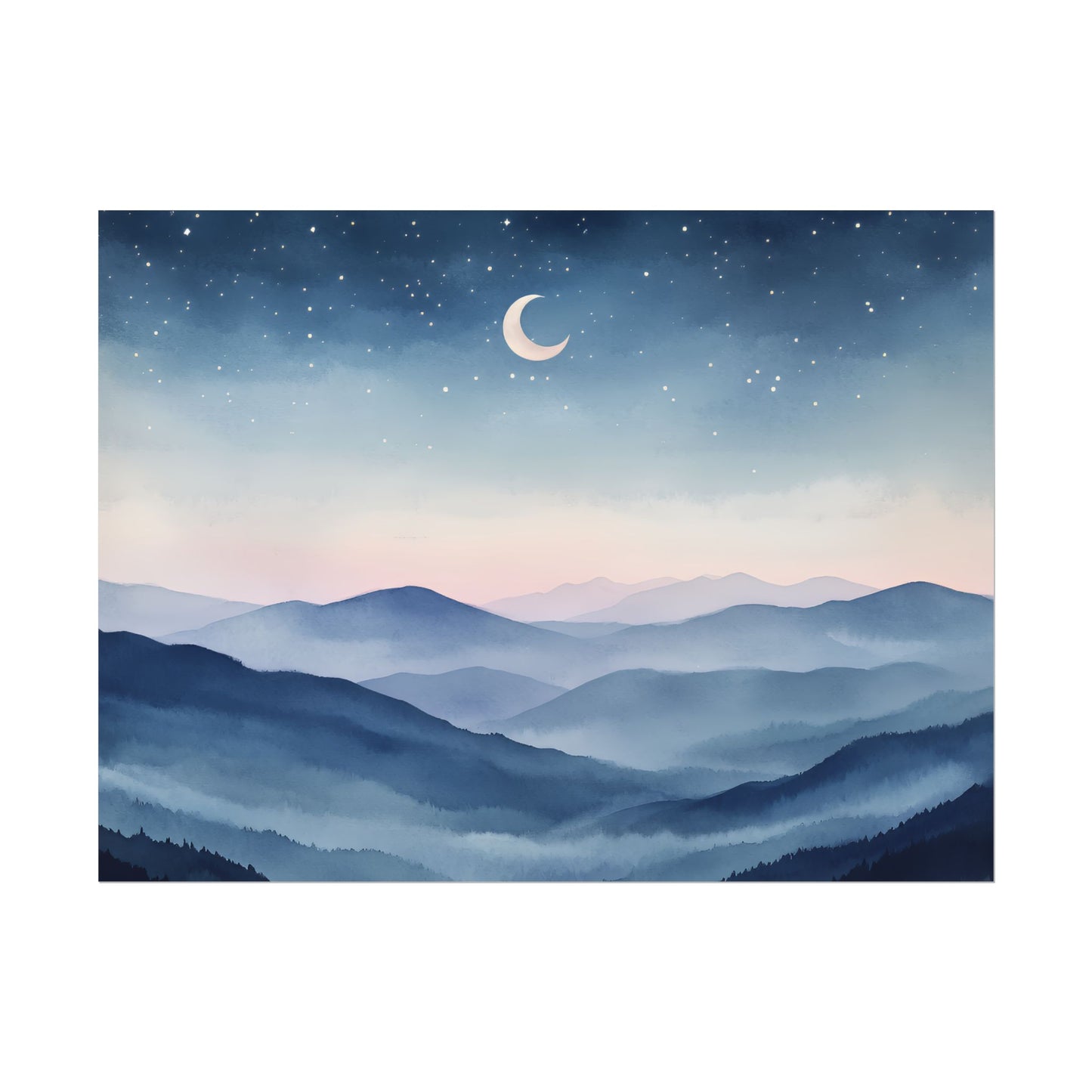 Misty Mountain Nightscape Rolled Poster