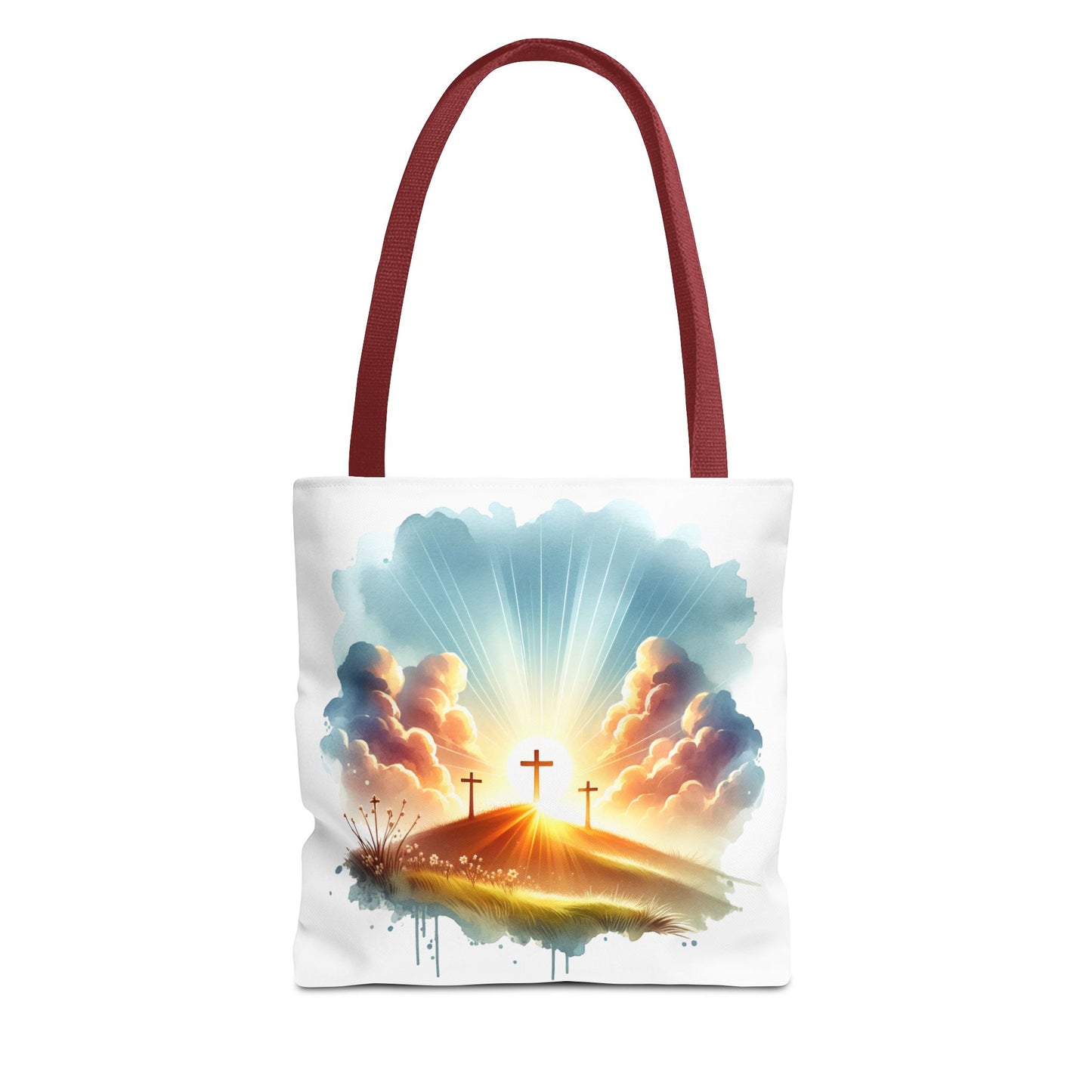 Religious Tote Bag – Three Crosses at Sunrise | Christian Easter Gift, Faith-Based Carryall, Inspirational Church Accessory