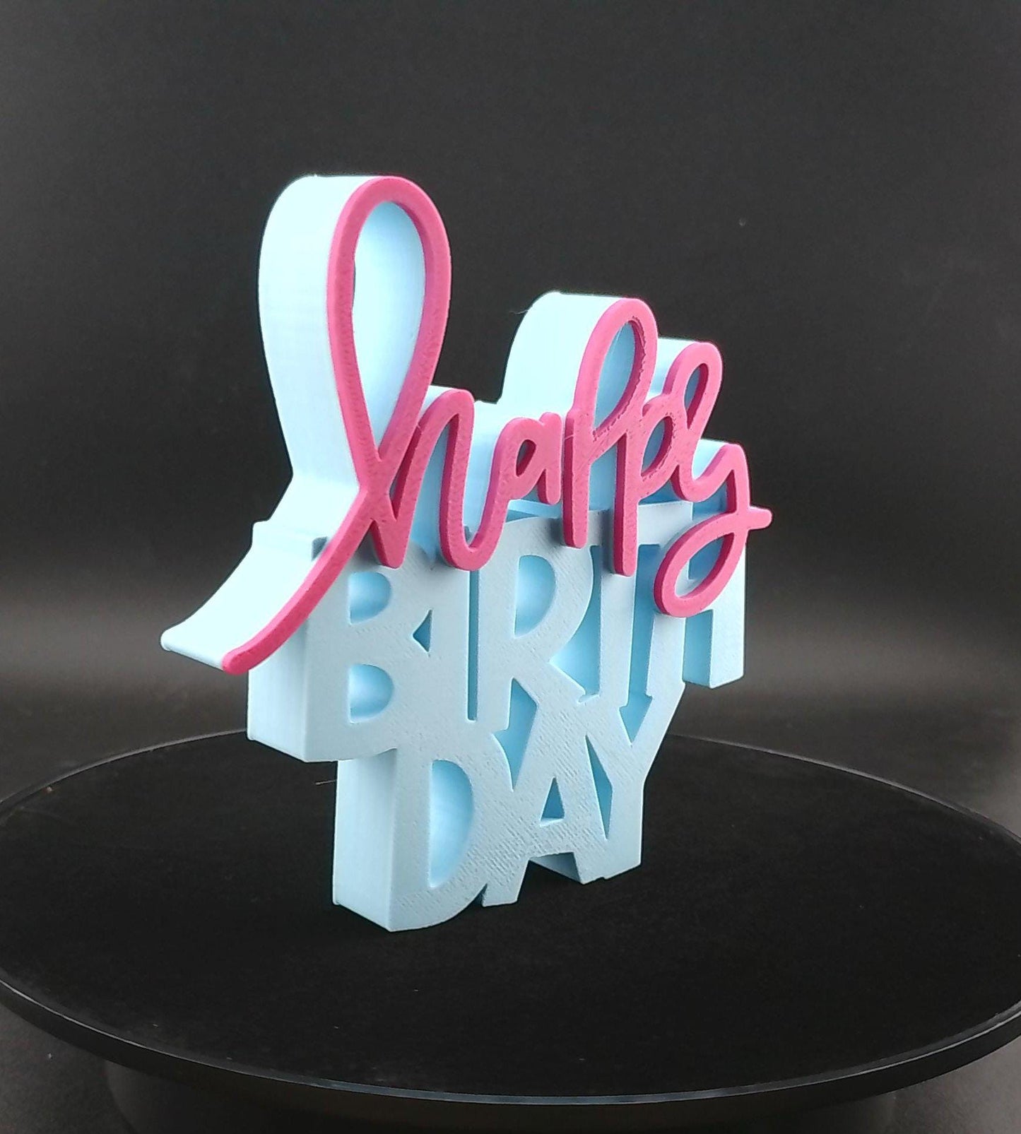 Freestanding 3D Printed Happy Birthday Sign – Custom Colors – Party Table Decor