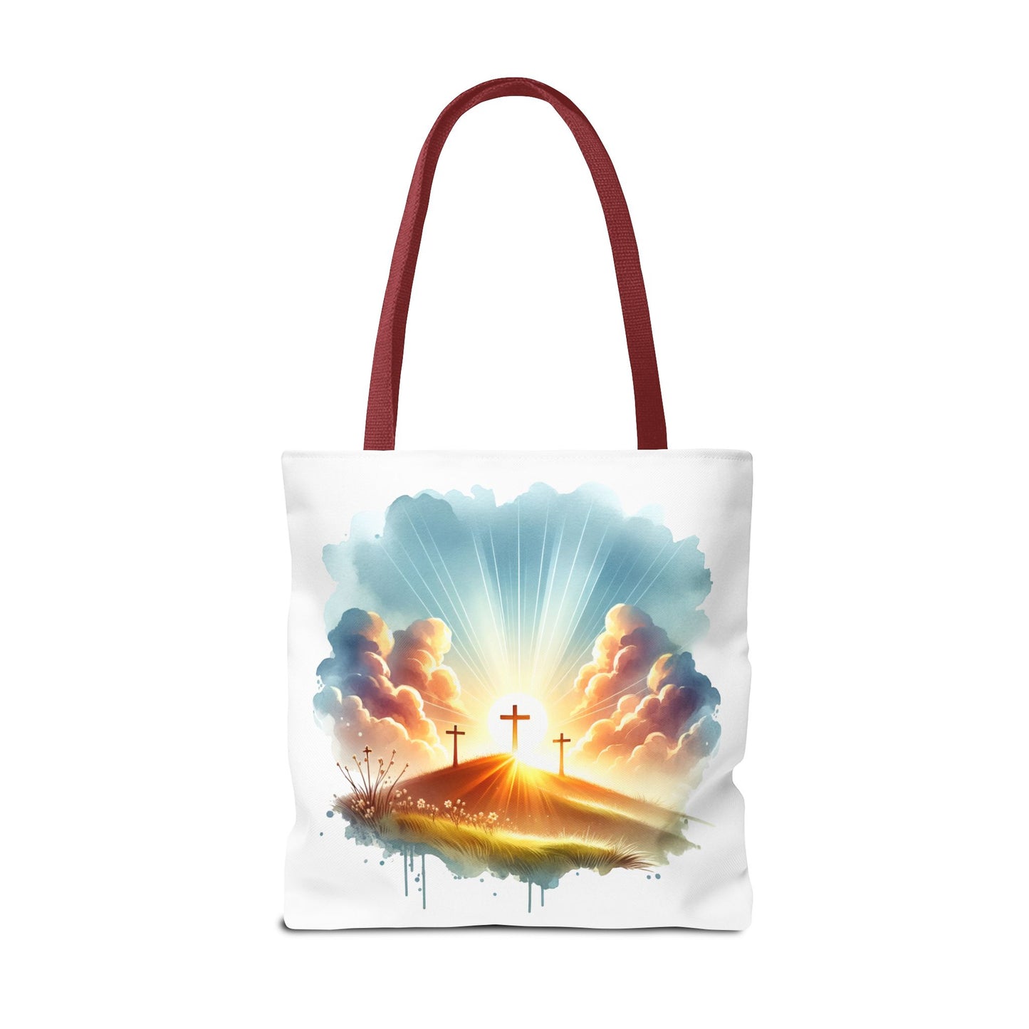 Religious Tote Bag – Three Crosses at Sunrise | Christian Easter Gift, Faith-Based Carryall, Inspirational Church Accessory