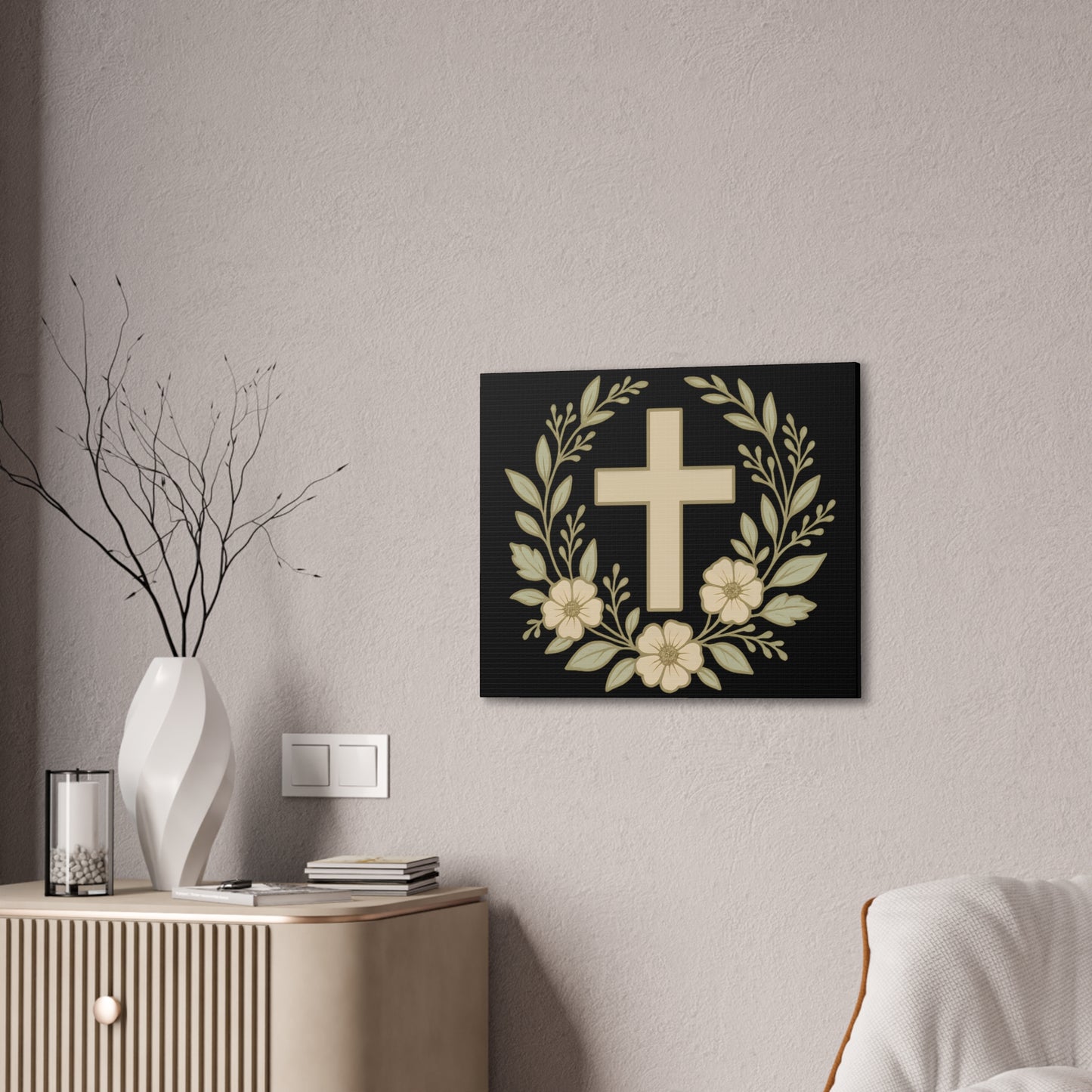 Christian Wall Art, Floral Cross Canvas, Home Decor, Religious Gift, Faith-Inspired Art, Inspirational Decoration