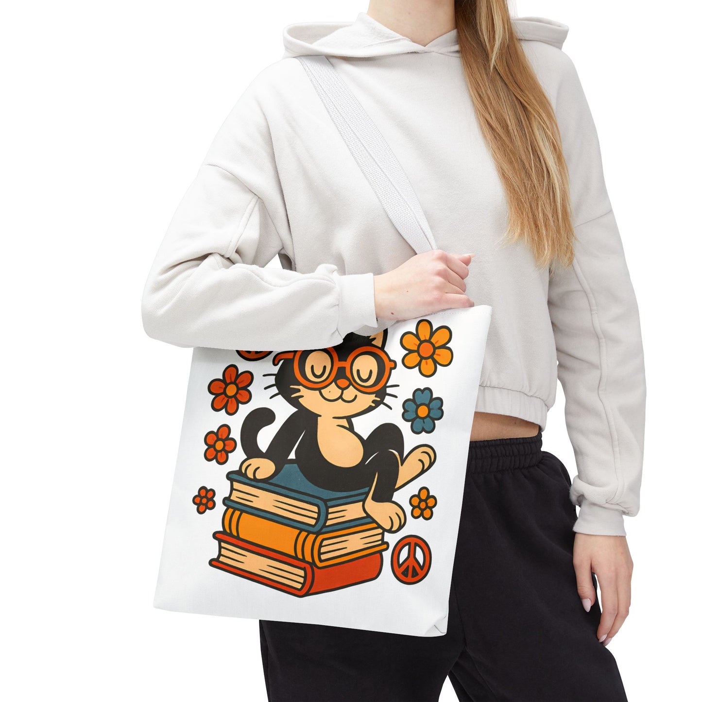 Charming Cat Tote Bag – Cute Pet Lover Gift, Floral Bookish Design, Eco-Friendly Everyday Carry