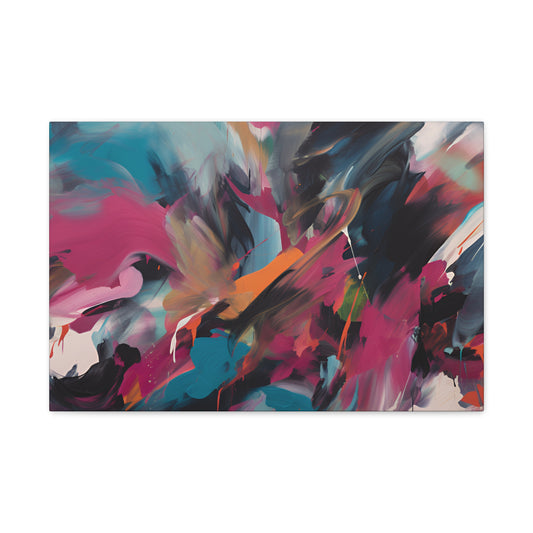 Canvas Art Print, Abstract Painting, Large Wall Art, Contemporary Home Decor, Office Decor, Fuchsia Teal Black Artwork, Trendy Wall Hanging