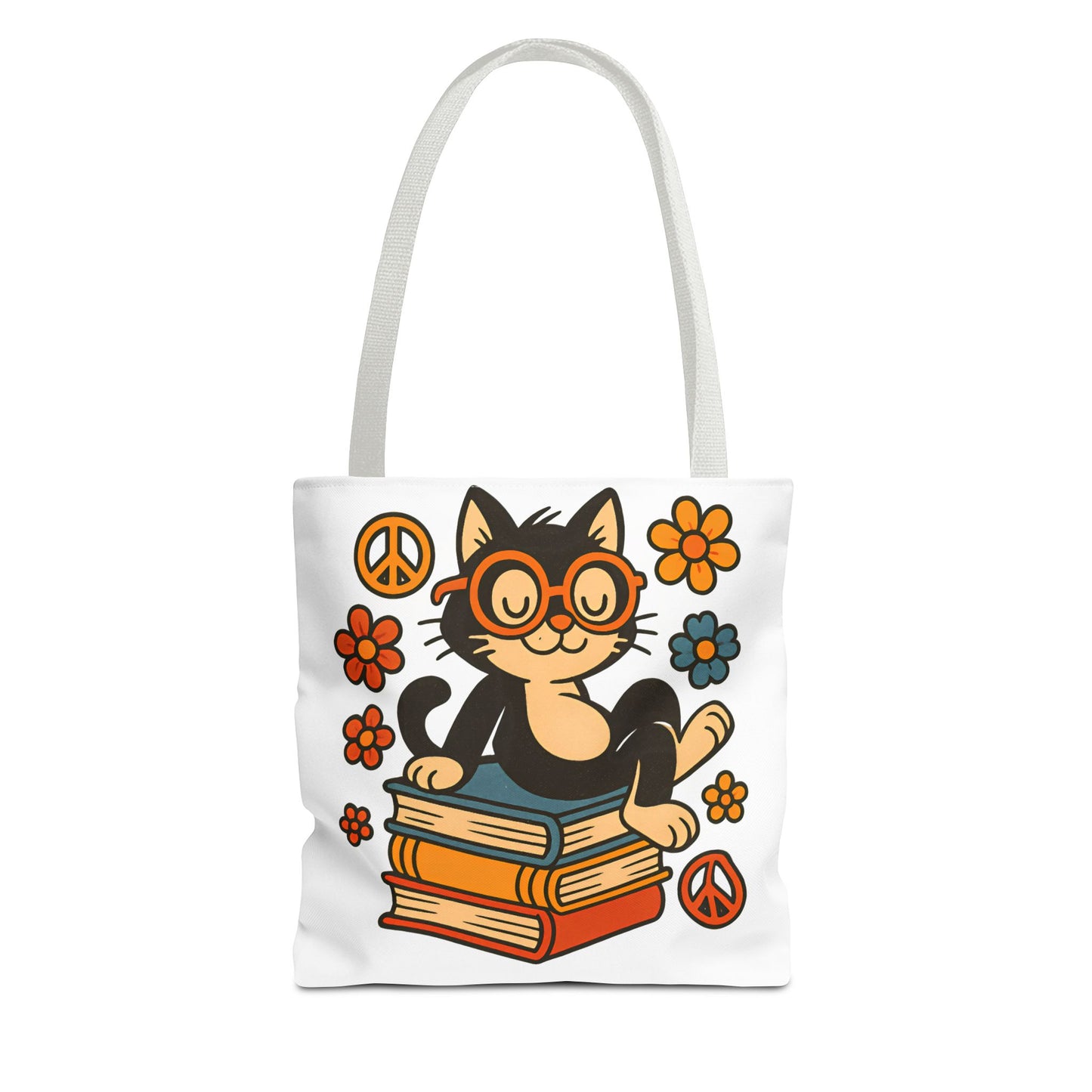 Charming Cat Tote Bag – Cute Pet Lover Gift, Floral Bookish Design, Eco-Friendly Everyday Carry