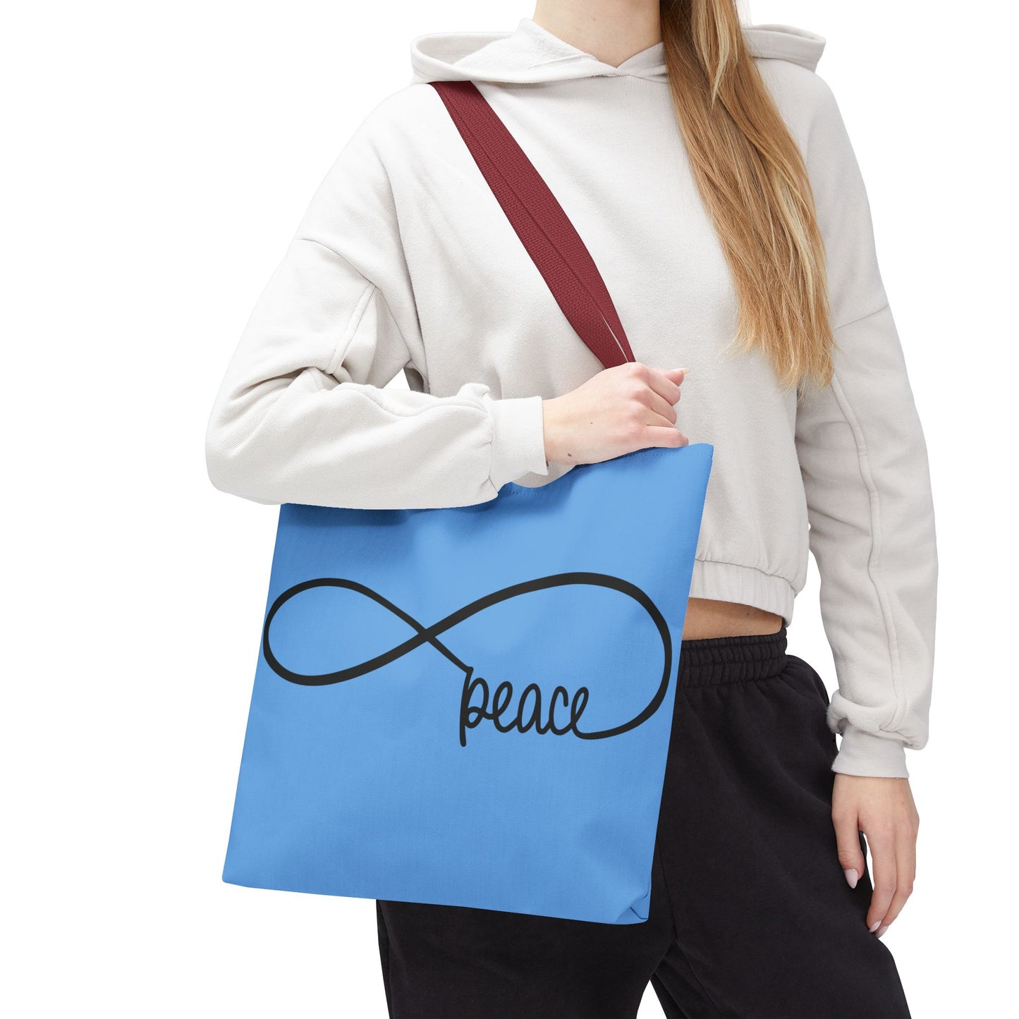 Blue Peace Infinity Tote Bag – Inspirational Double-Sided Print in 3 Sizes