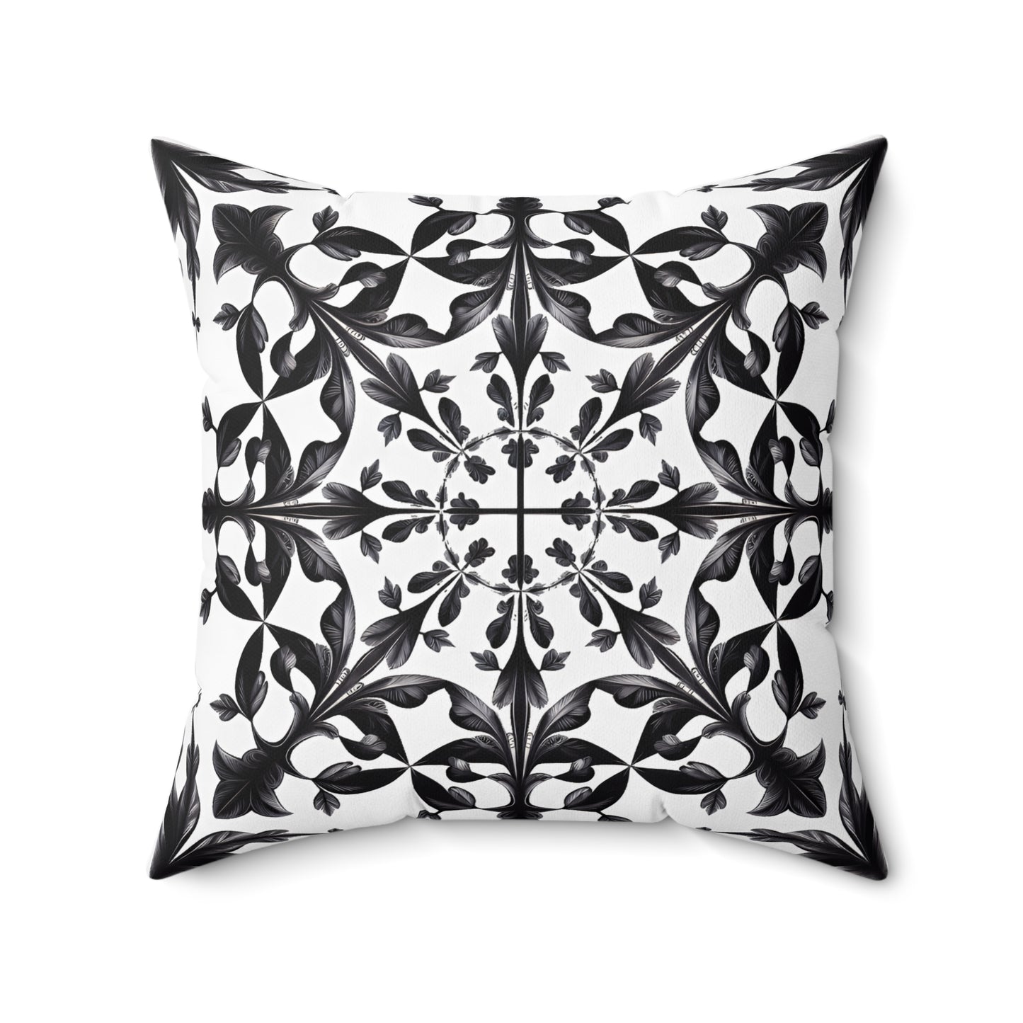 Floral Mandala Square Pillow, Intricate Botanical Design, Victorian Lace Inspired Home Decor, Black and White Throw Pillow, Elegant Throw