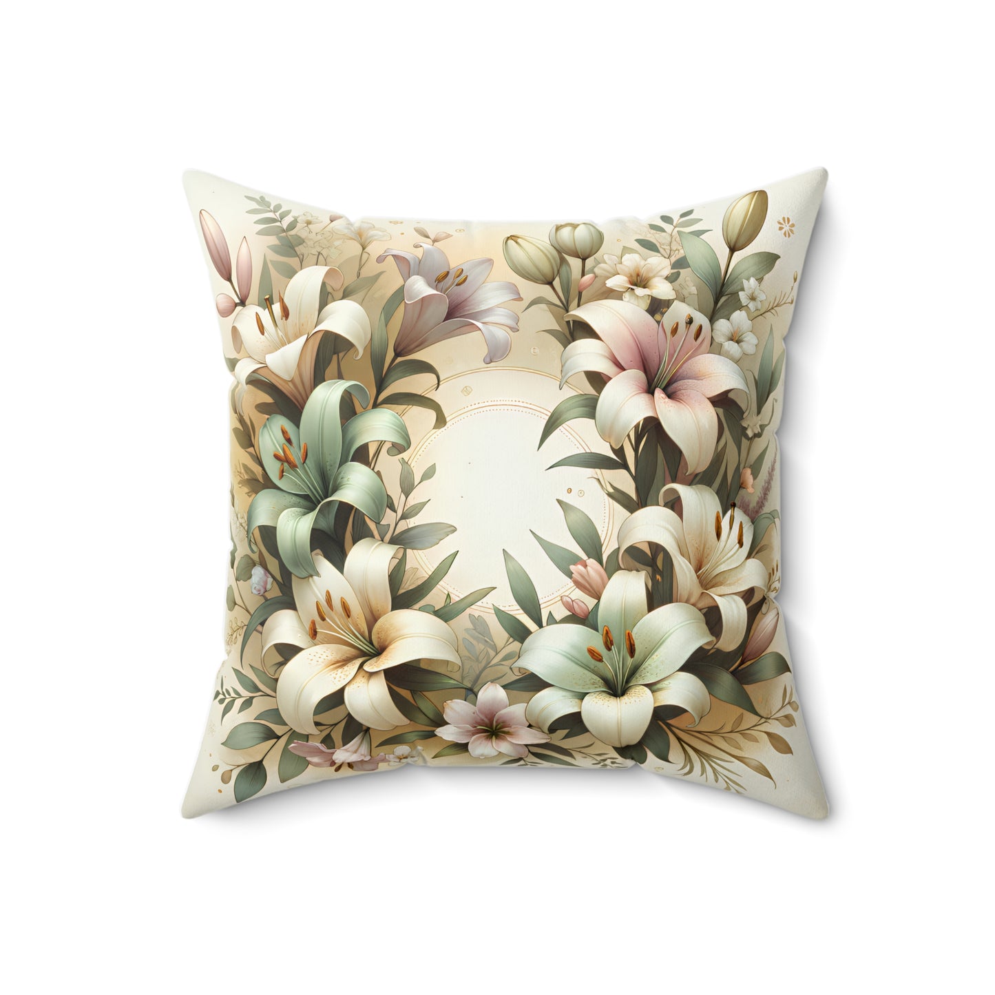 Christian Floral Throw Pillow – Easter Lily Wreath | Spring Home Decor | Faith-Based Gift (4 Sizes)