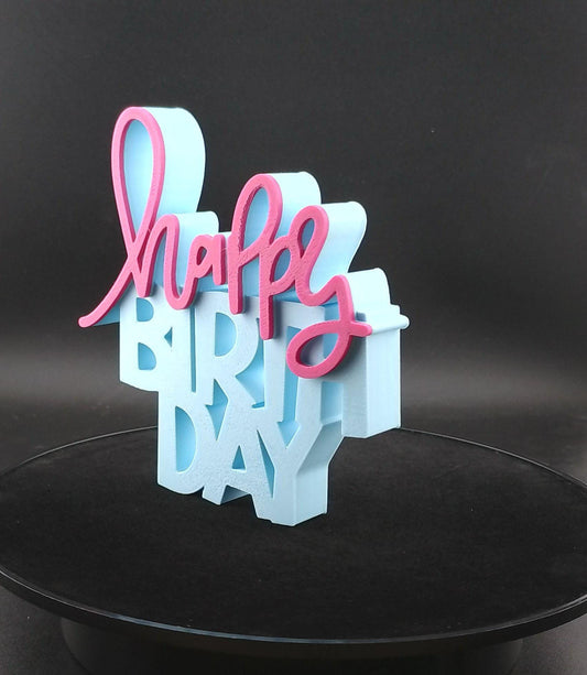 Freestanding 3D Printed Happy Birthday Sign – Custom Colors – Party Table Decor