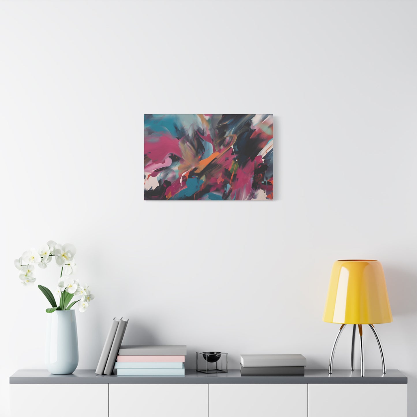 Canvas Art Print, Abstract Painting, Large Wall Art, Contemporary Home Decor, Office Decor, Fuchsia Teal Black Artwork, Trendy Wall Hanging