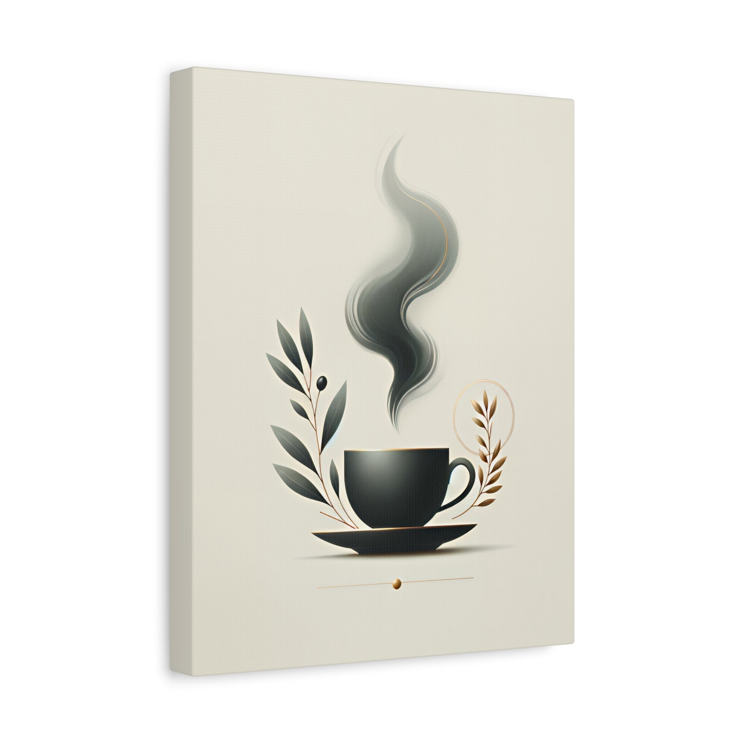 Elegant Coffee Art Canvas Print – Minimalist Wall Art for Coffee & Plant Lovers