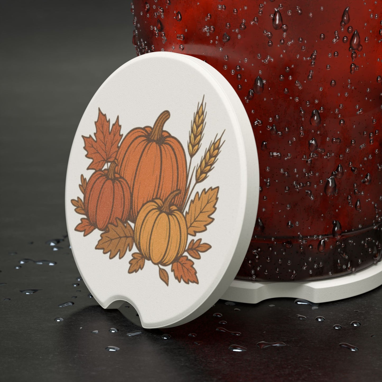 Autumn Pumpkin Soapstone Car Coaster, Fall Car Accessories, Thanksgiving Gift, Home Decor, Seasonal Coaster