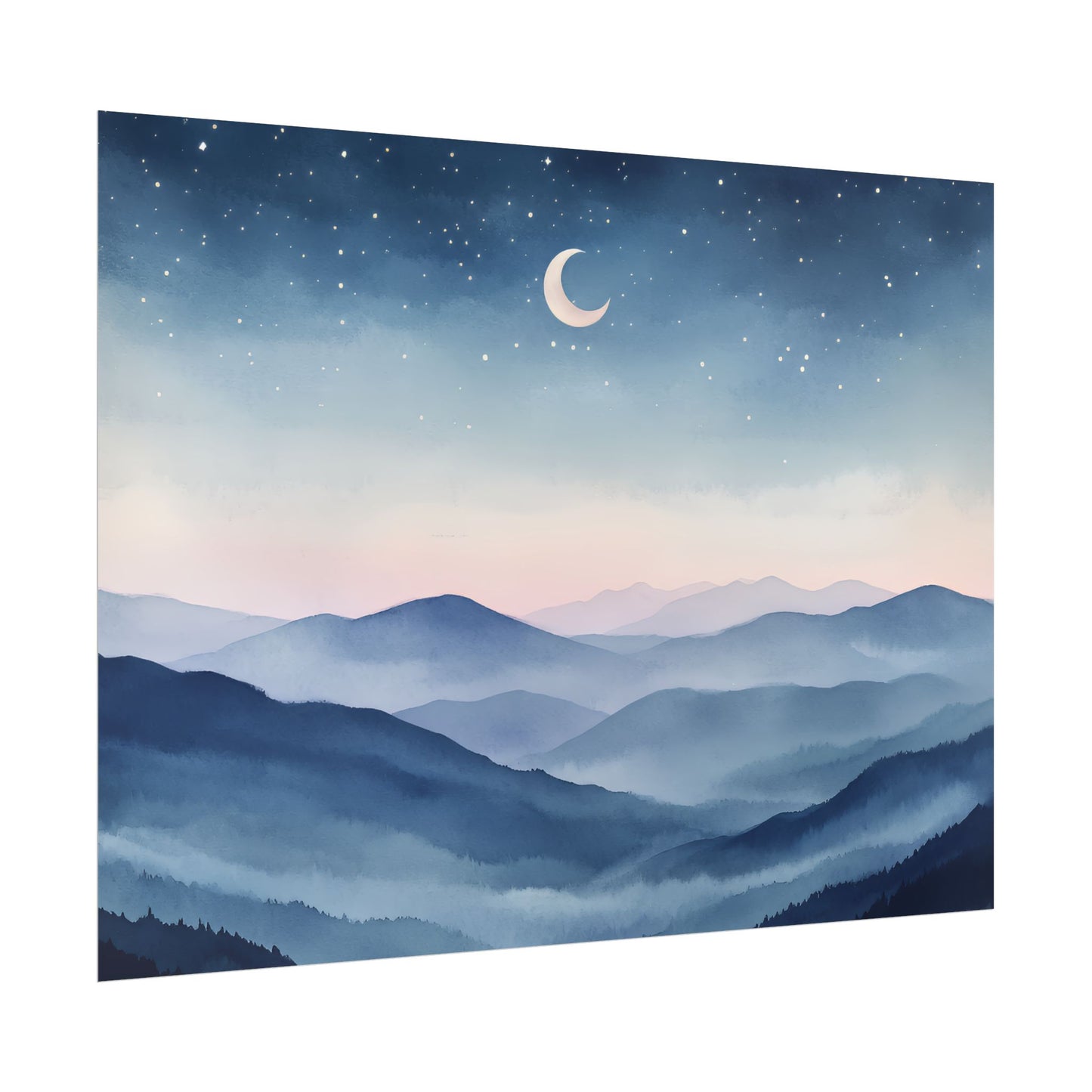 Misty Mountain Nightscape Rolled Poster