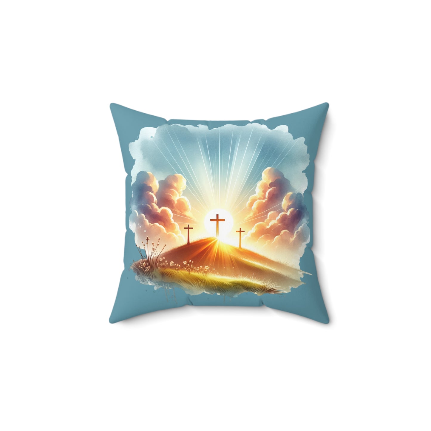 Three Crosses Sunrise Throw Pillow – Christian Home Decor & Easter Gift