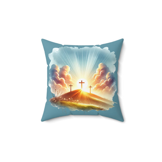 Three Crosses Sunrise Throw Pillow – Christian Home Decor & Easter Gift