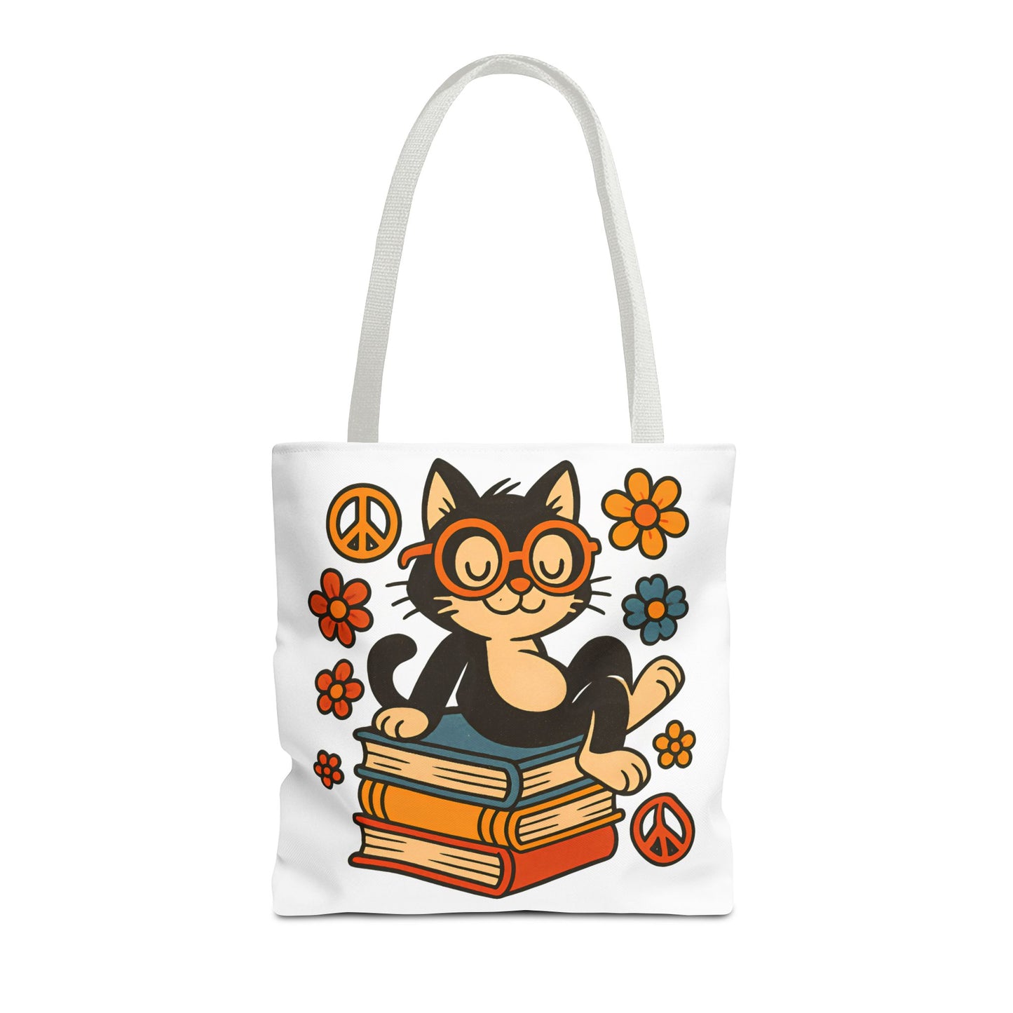Charming Cat Tote Bag – Cute Pet Lover Gift, Floral Bookish Design, Eco-Friendly Everyday Carry