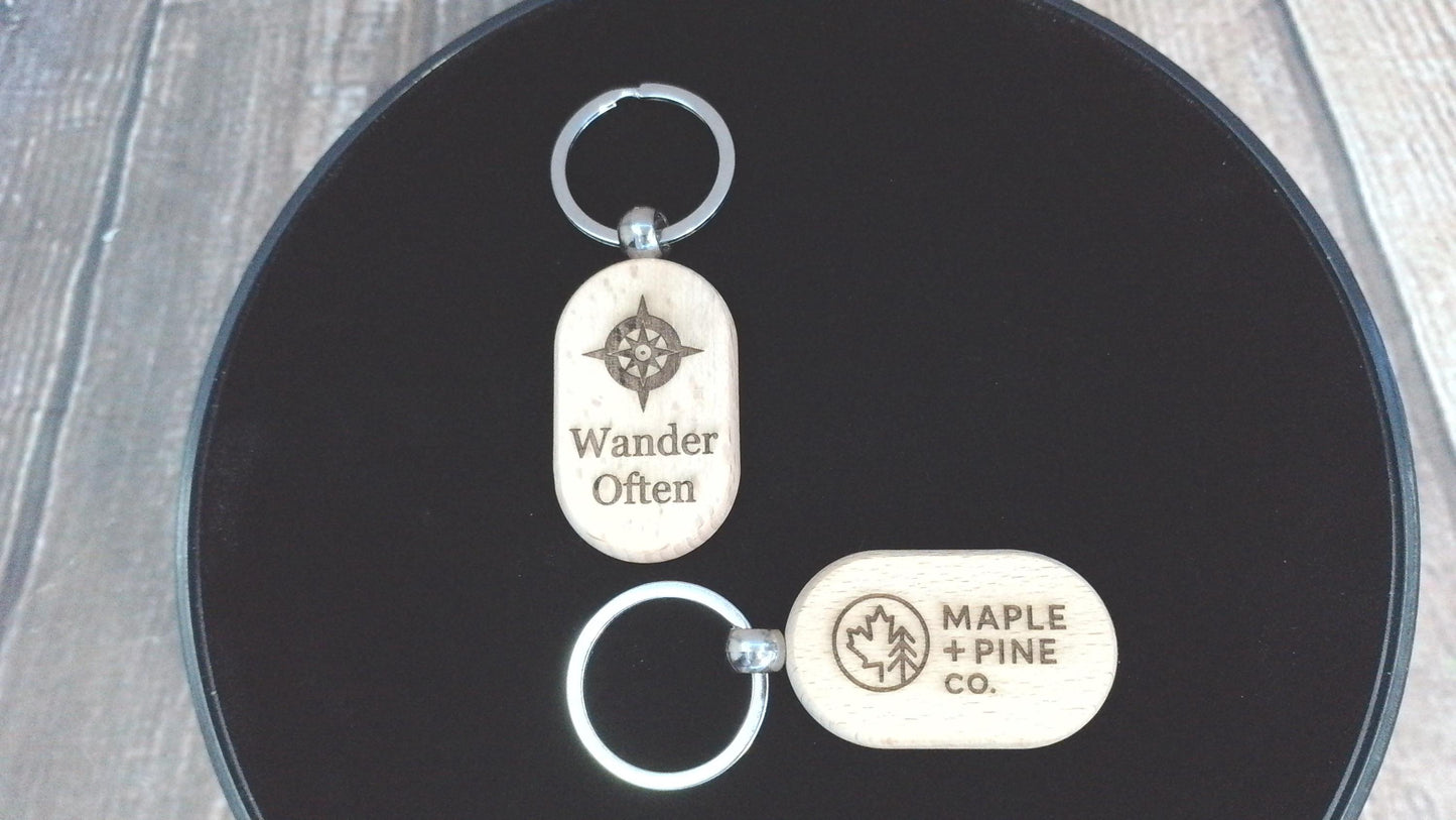 Personalized Wooden Keychain – Laser Engraved Gift – Custom Shape & Message