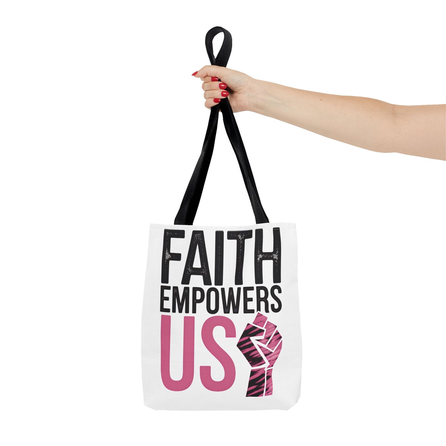 FAITH EMPOWERS US – Empowerment Tote Bag | Bold Christian Statement Bag | Feminine Faith Gift