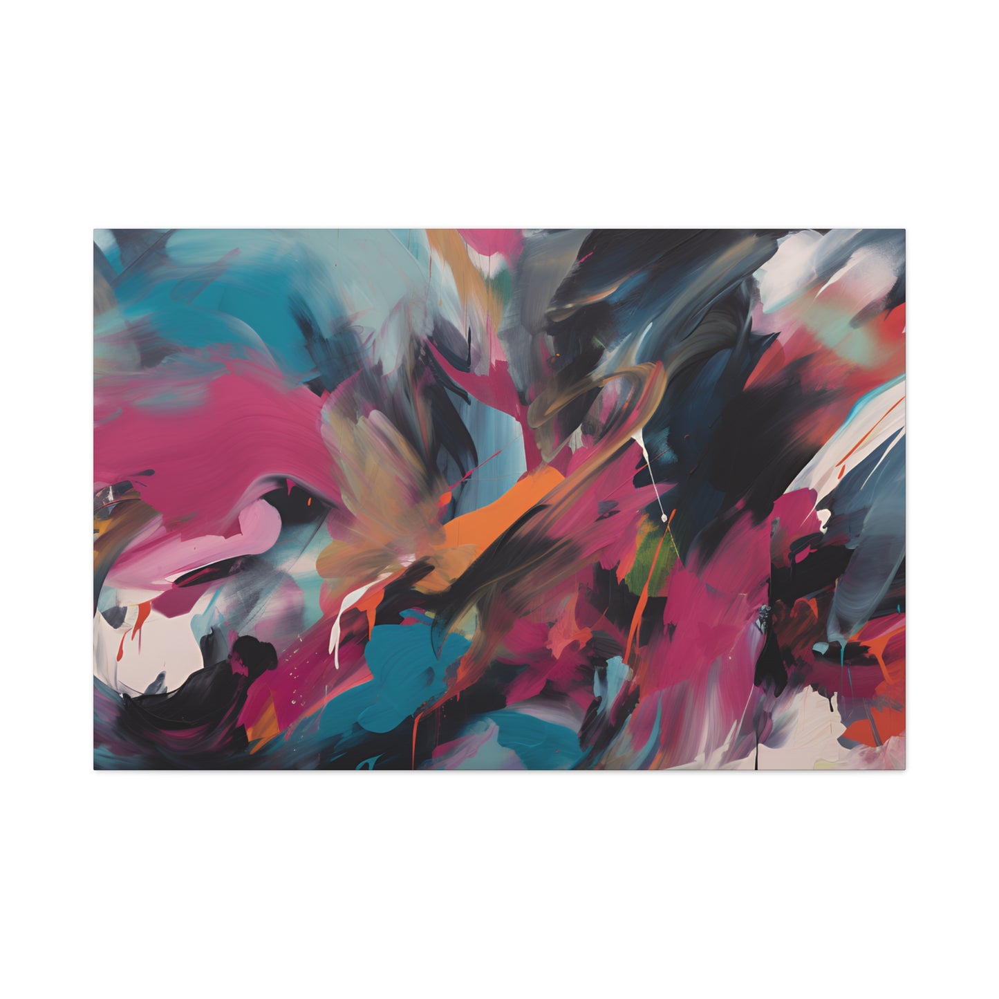 Canvas Art Print, Abstract Painting, Large Wall Art, Contemporary Home Decor, Office Decor, Fuchsia Teal Black Artwork, Trendy Wall Hanging