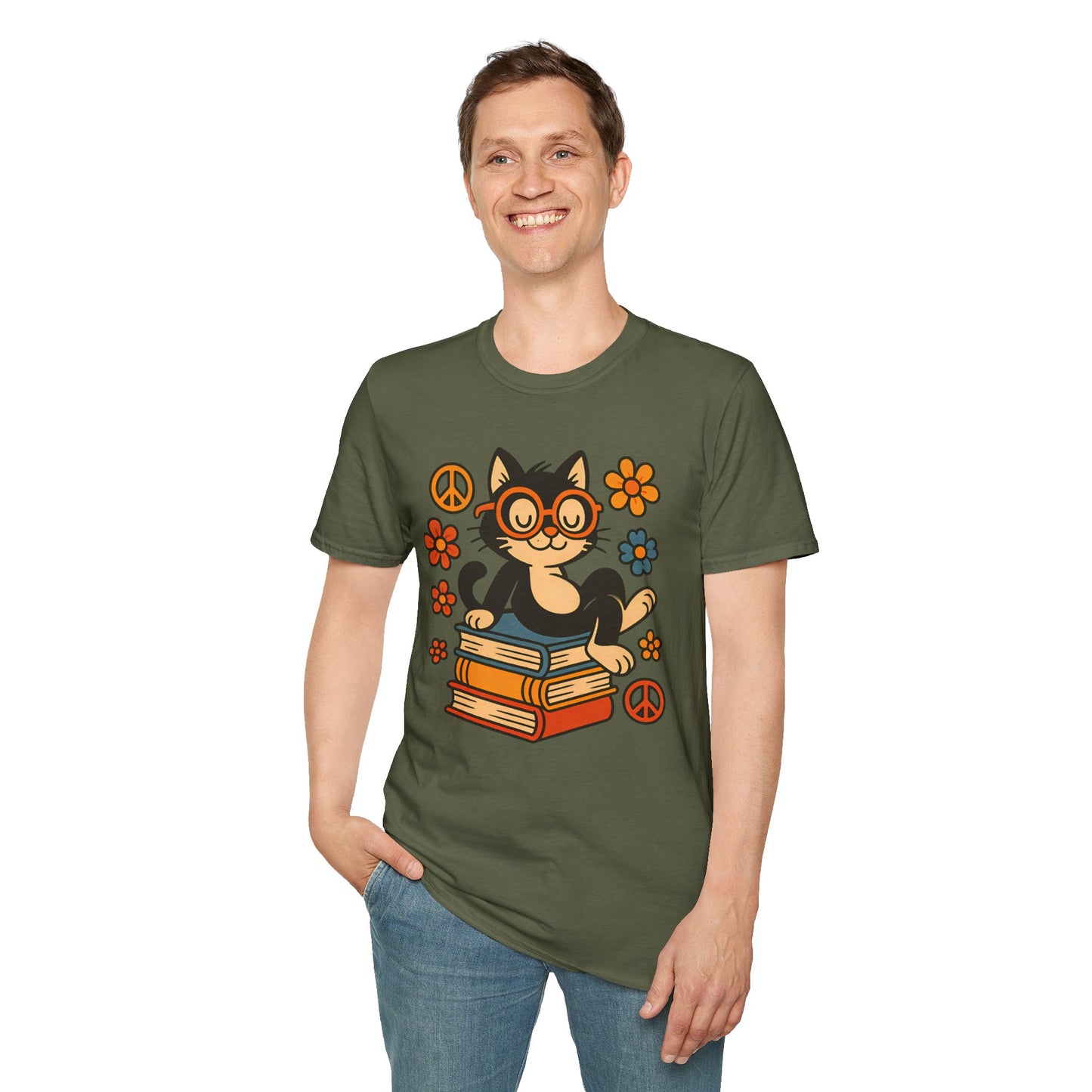 Cute Cat Reading T-Shirt – Vintage-Inspired Tee for Bookworms, Cat Lovers & Peaceful Souls