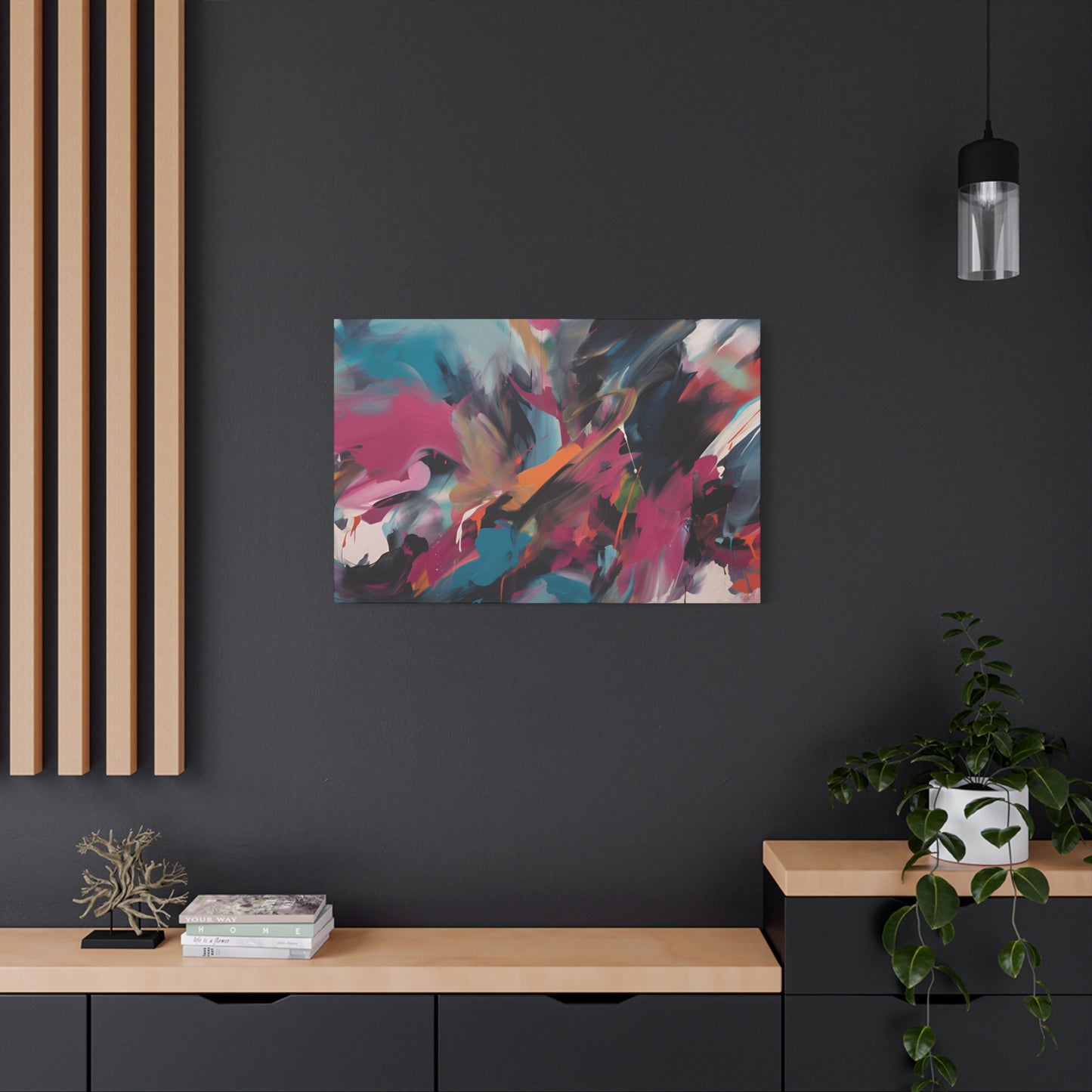 Canvas Art Print, Abstract Painting, Large Wall Art, Contemporary Home Decor, Office Decor, Fuchsia Teal Black Artwork, Trendy Wall Hanging