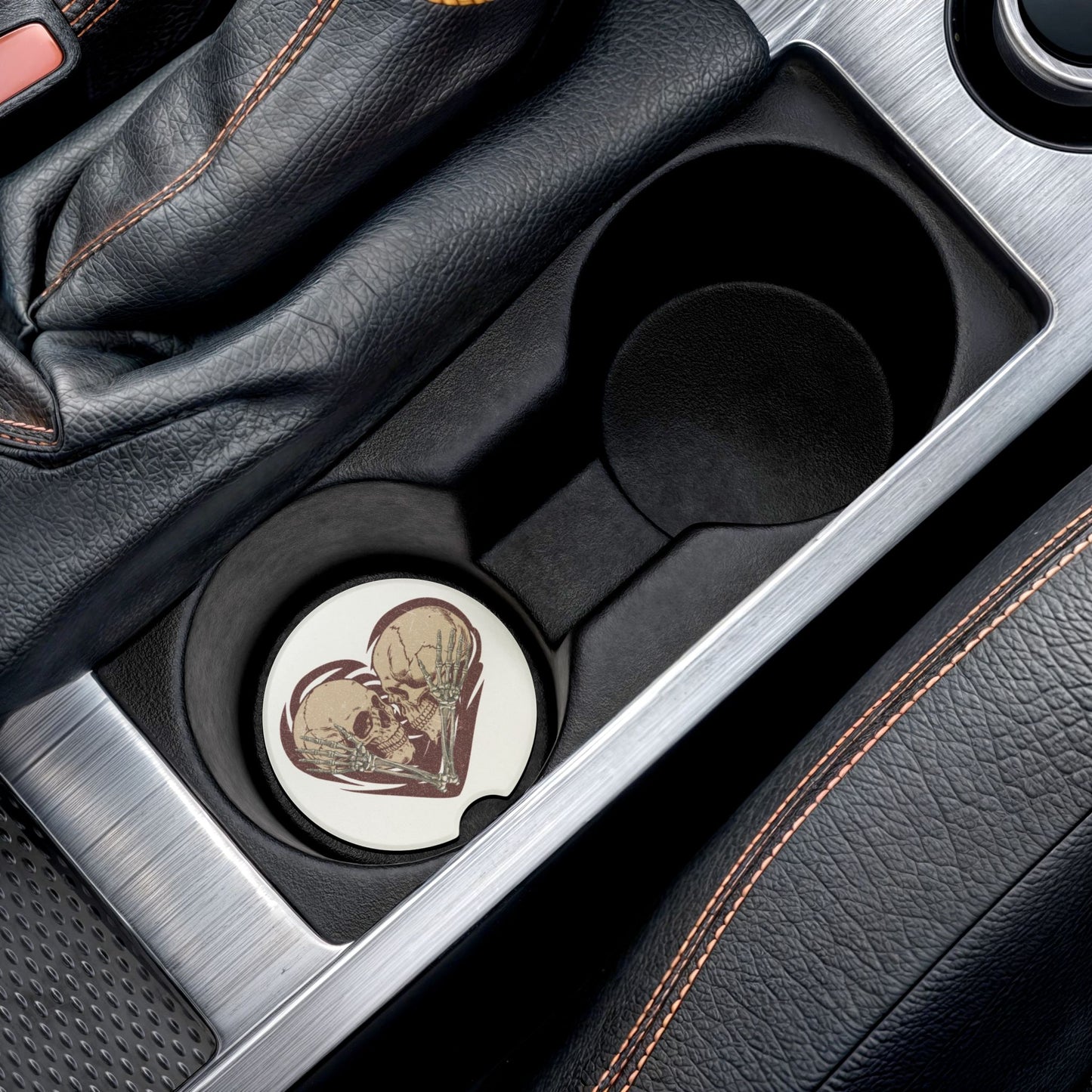 Unique Skull Heart Soapstone Car Coaster, Gothic Car Accessories, Halloween Gift, Auto Interior Decor, Love & Romance Decor