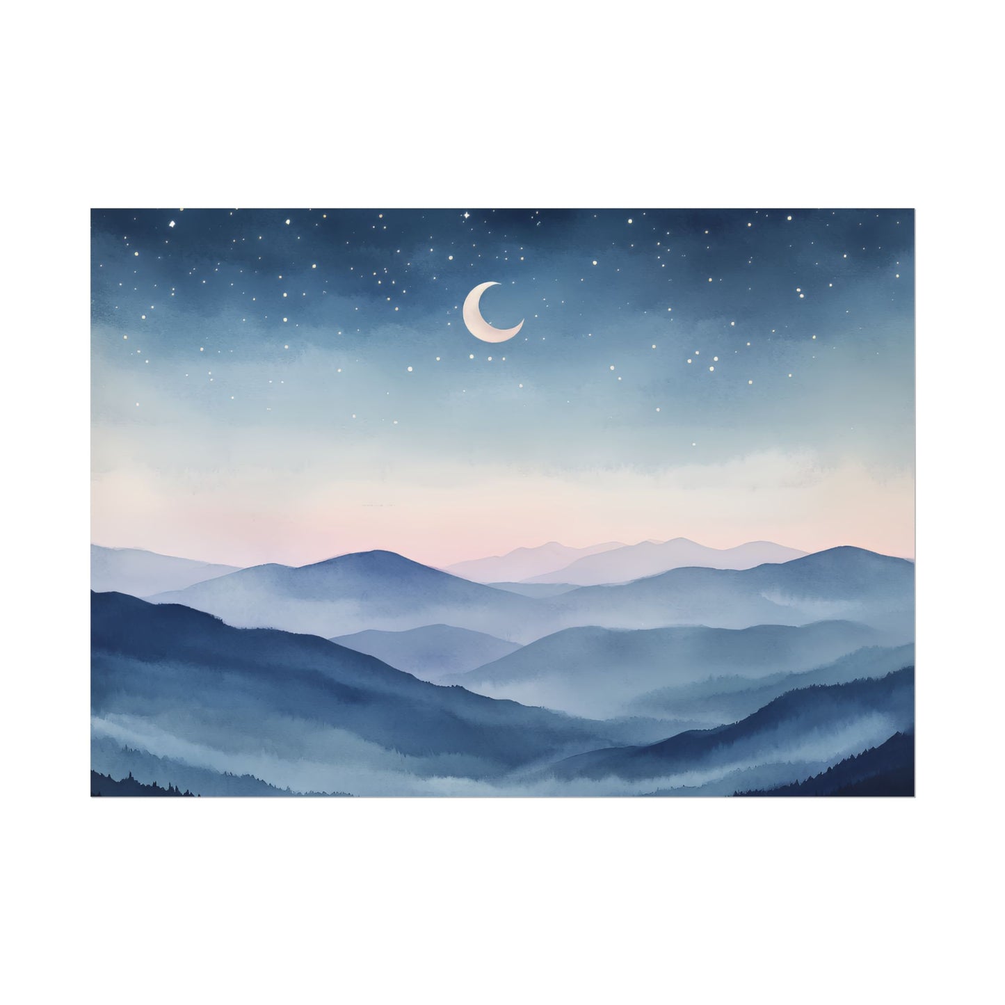 Misty Mountain Nightscape Rolled Poster