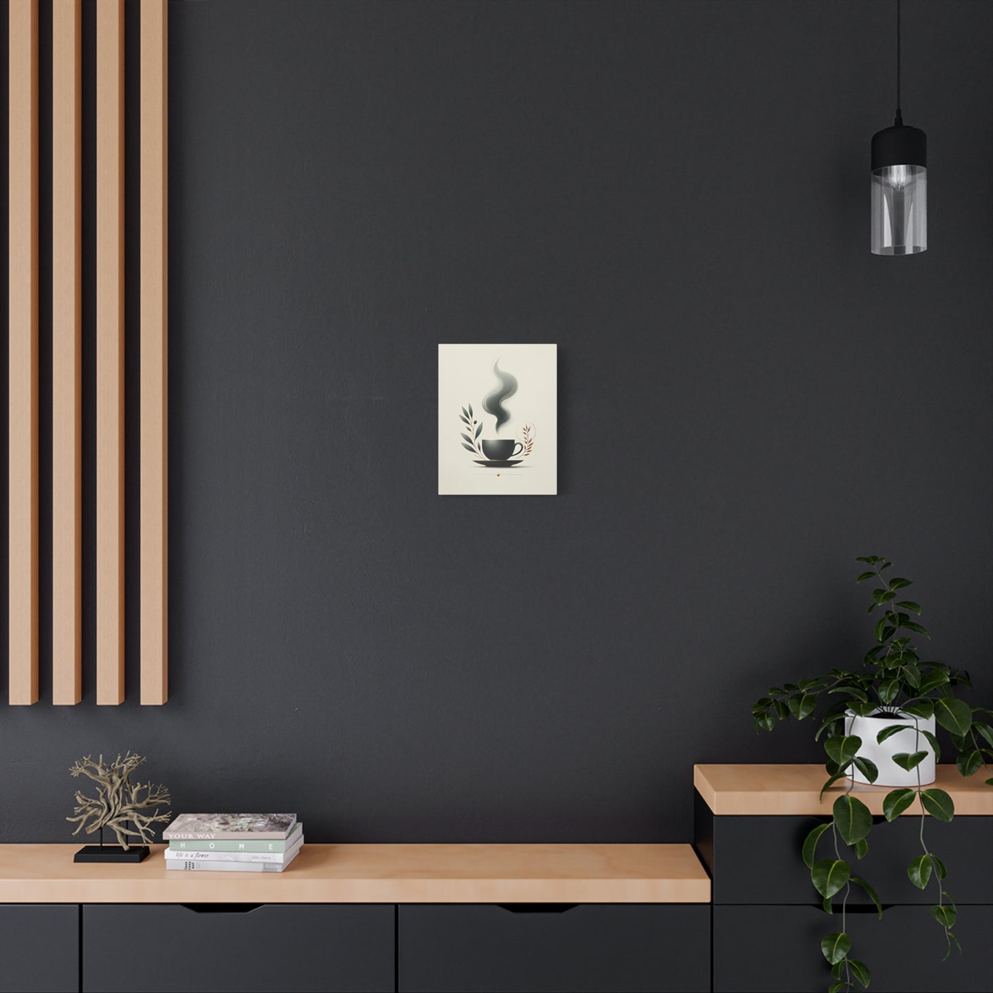 Elegant Coffee Art Canvas Print – Minimalist Wall Art for Coffee & Plant Lovers